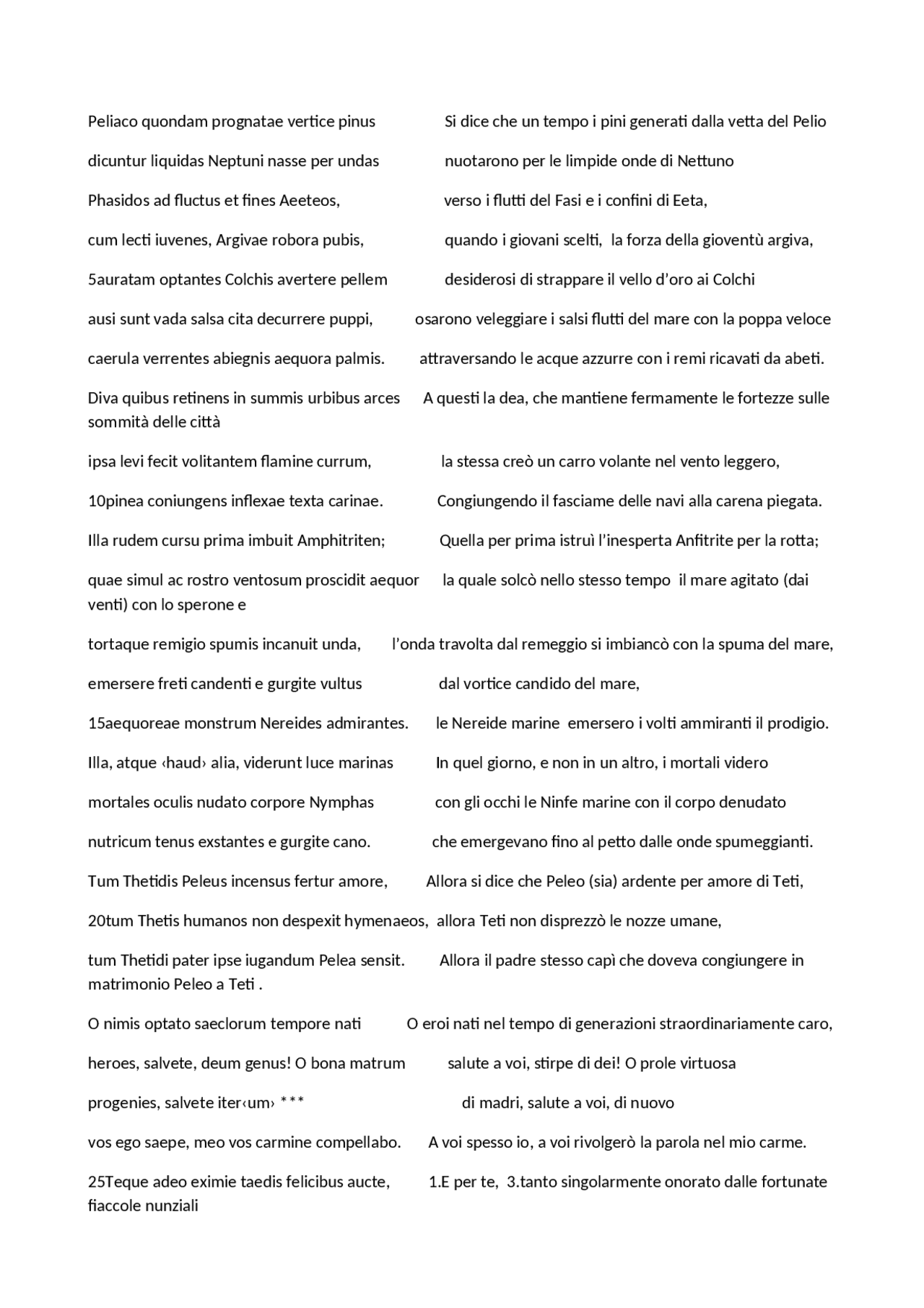 Catullo, carme 64 traduzione Traduzioni di Letteratura latina Docsity