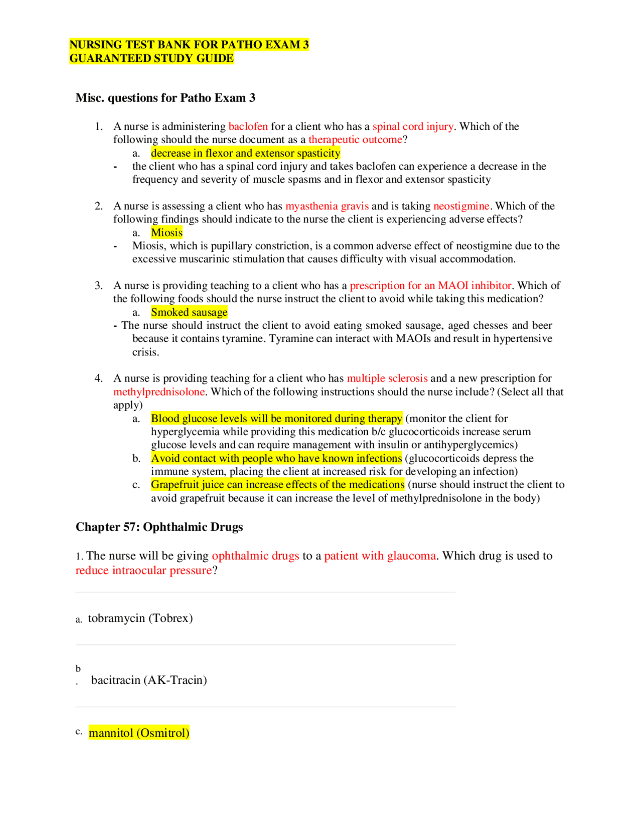 NURSING TEST BANK FOR PATHO EXAM 3 | Exams Nursing | Docsity
