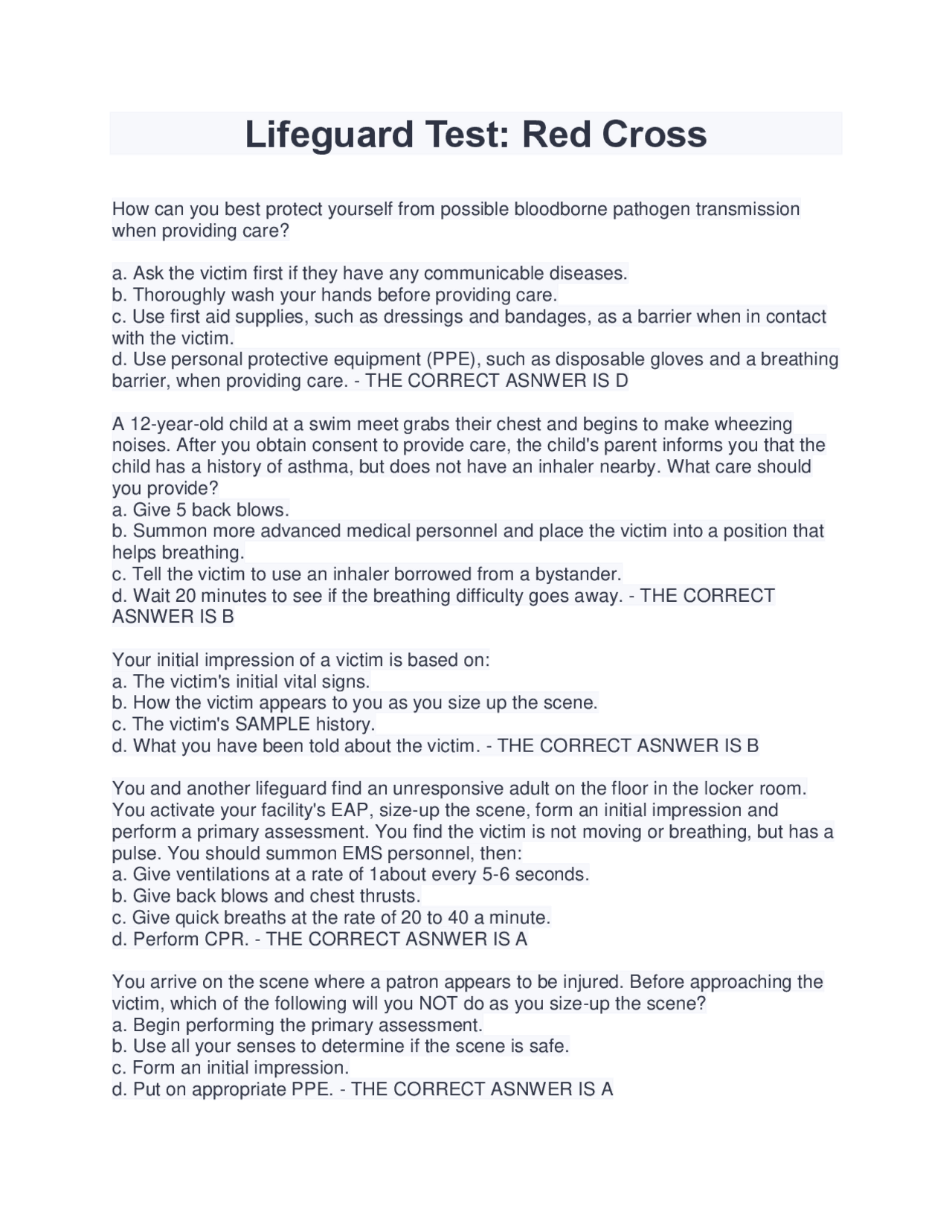 Lifeguard Test Red Cross 2022 2023 NEWEST 100 CORRECT Exams lifeguard-test-red-cross-2022-2023-newest-100-correct-exams