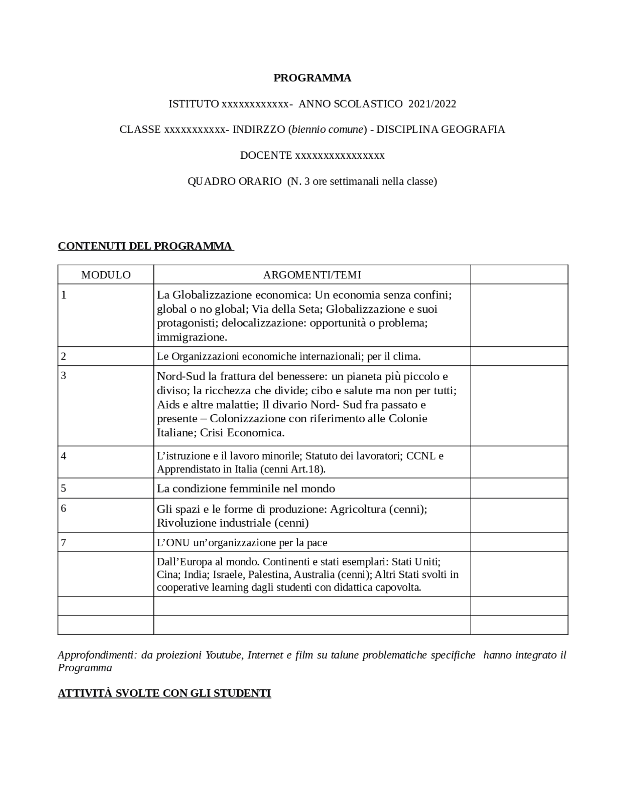 ESEMPIO DI PROGRAMMA SVOLTO ITC - CLASSE SECONDA GEOGRAFIA | Schemi e ...