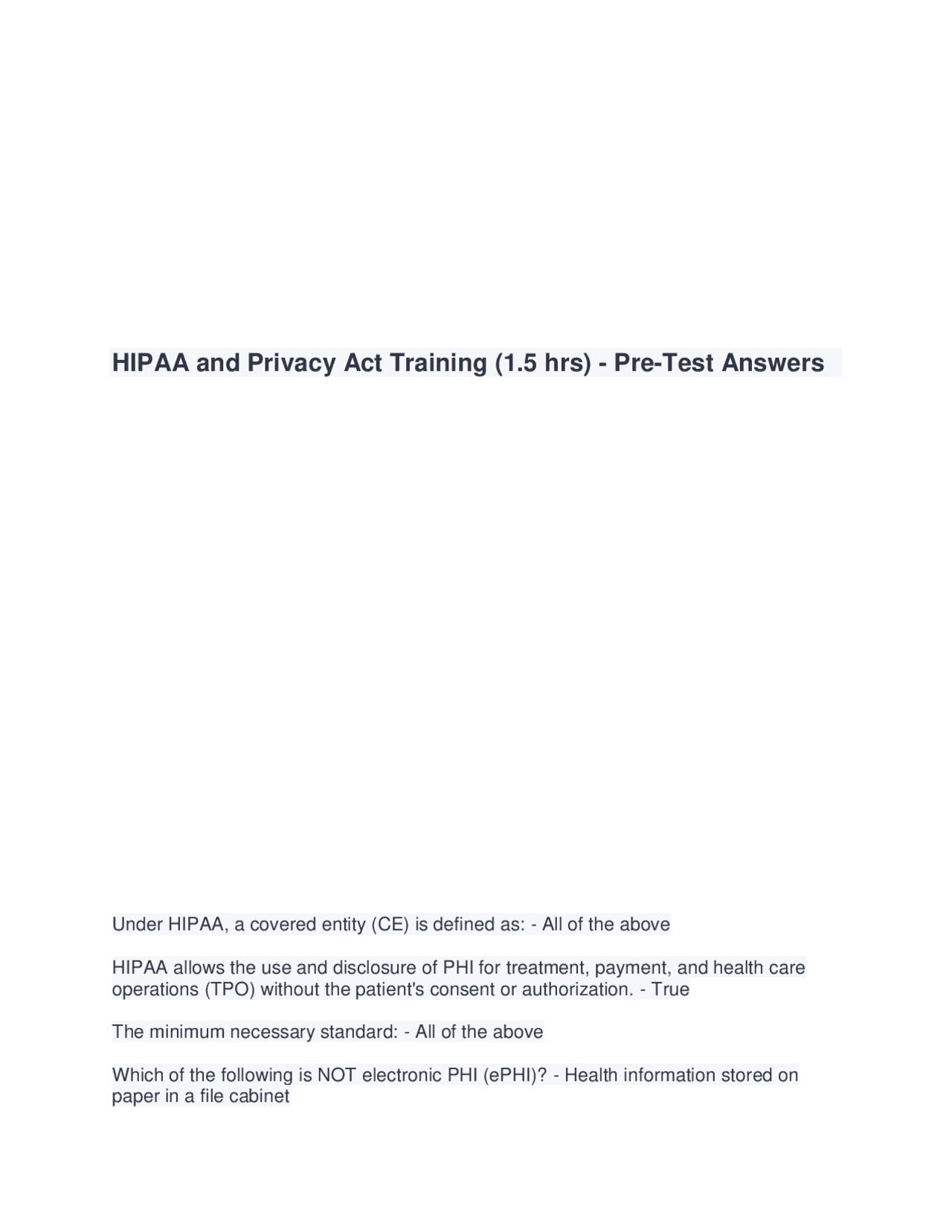 Hipaa And Privacy Act Training Challenge Exam