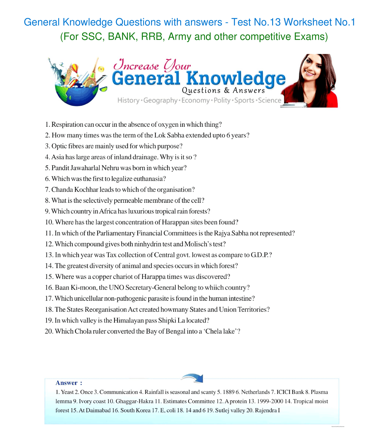 General Knowledge Questions Test No. 13 with answers for all types of ...