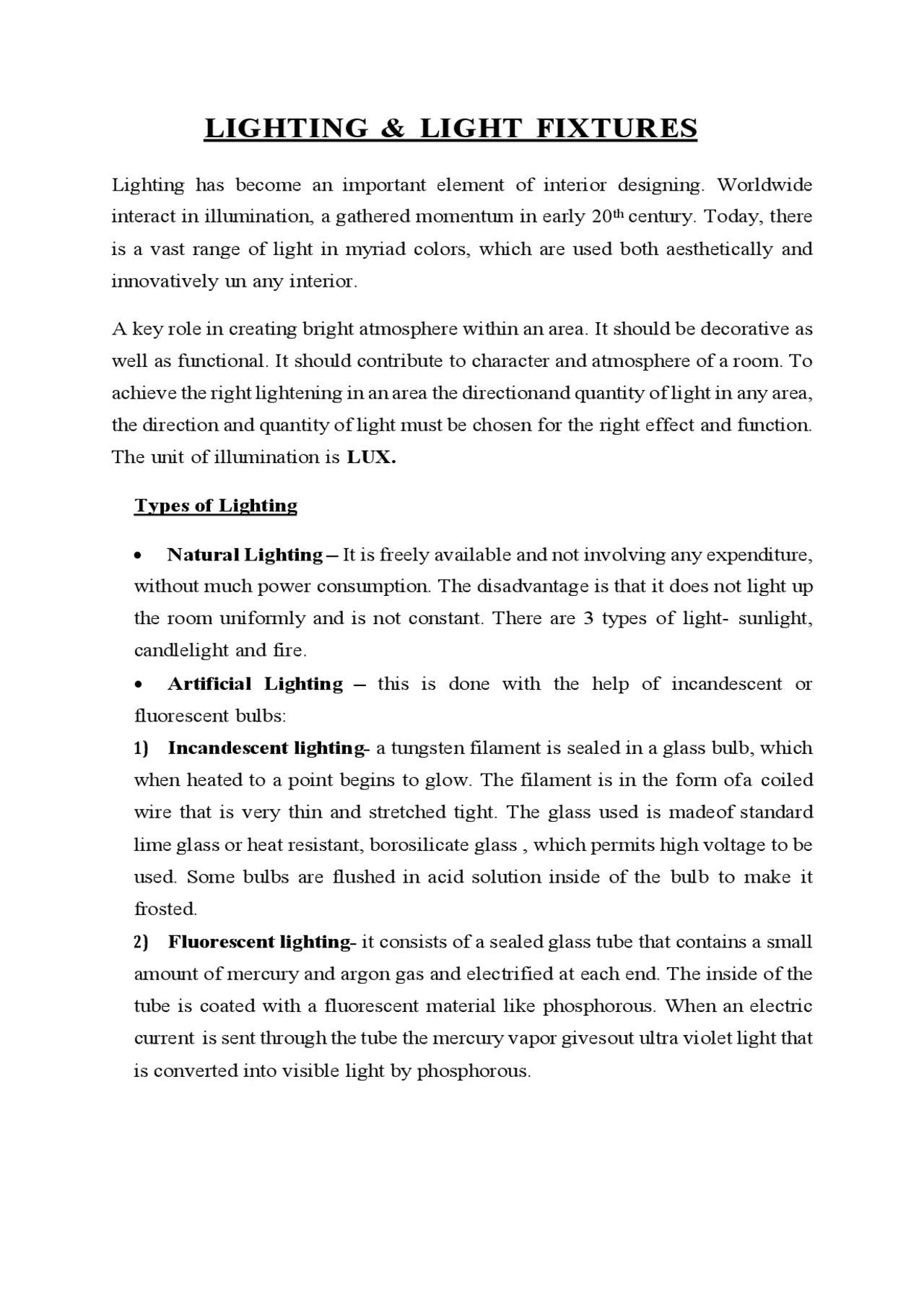 LIGHTING & LIGHT FIXTURES IN INTERIOR DESIGN | Study notes Interior ...