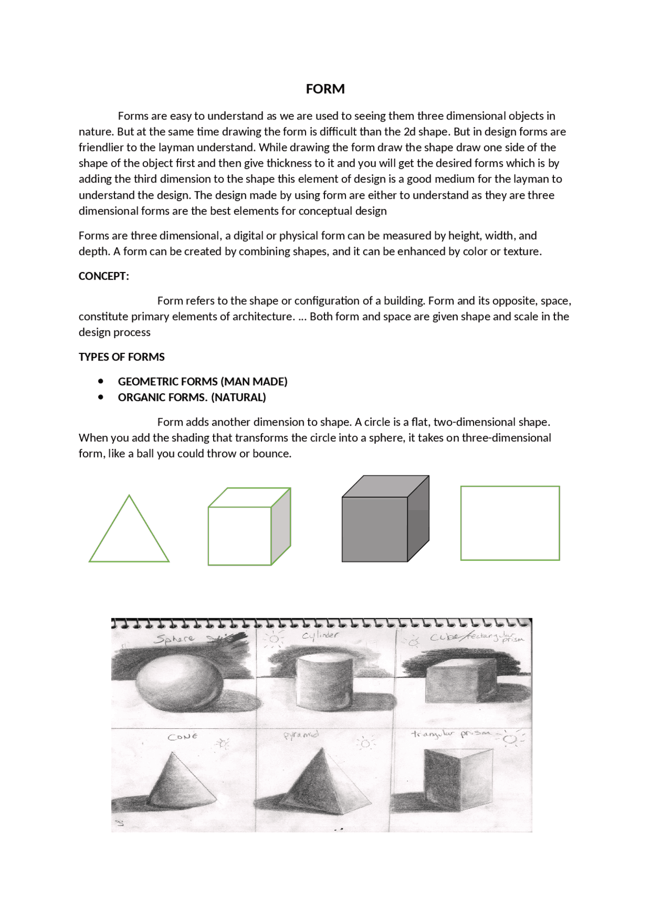 FORM IN ELEMENTS OF DESIGN | Study notes Interior Design | Docsity
