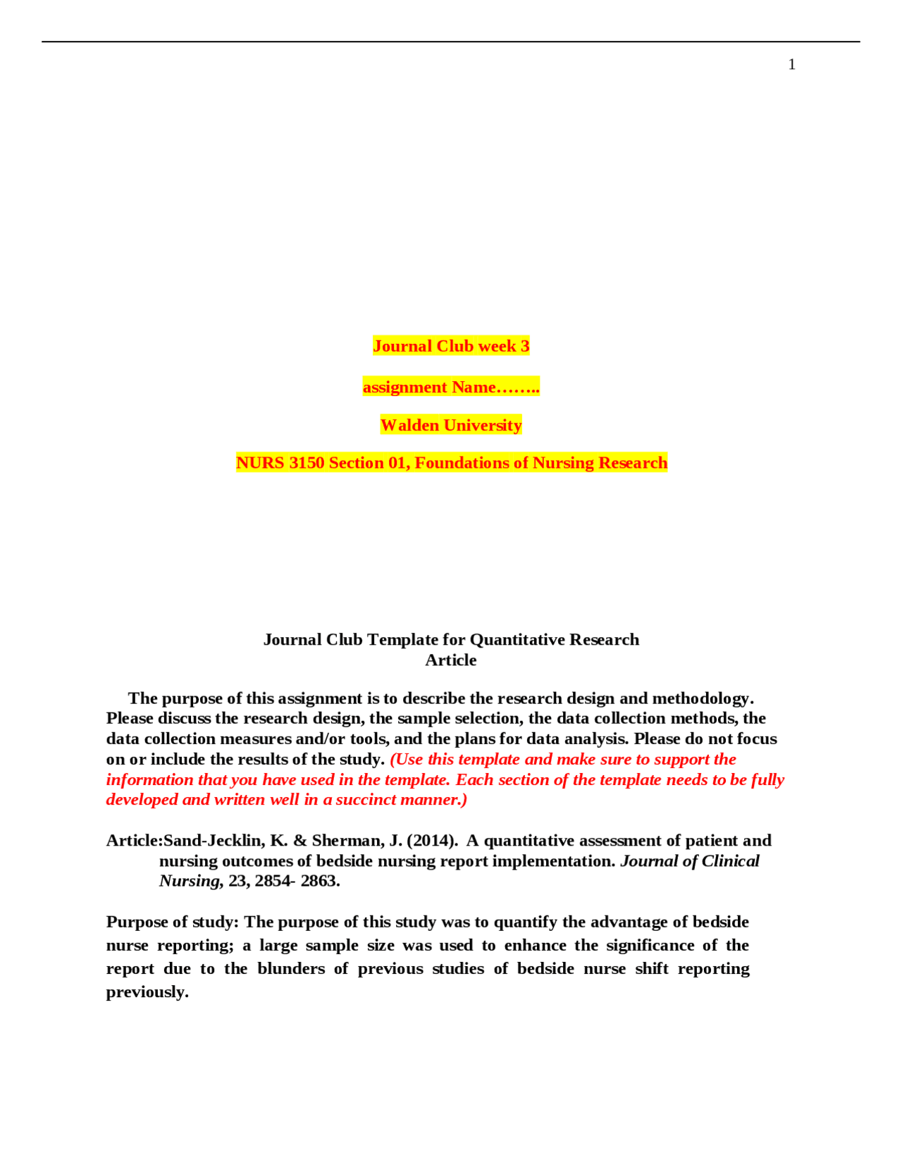Summary NURS 3150 Week 3 Assignment / NURS3150 Week 3 Assignment 