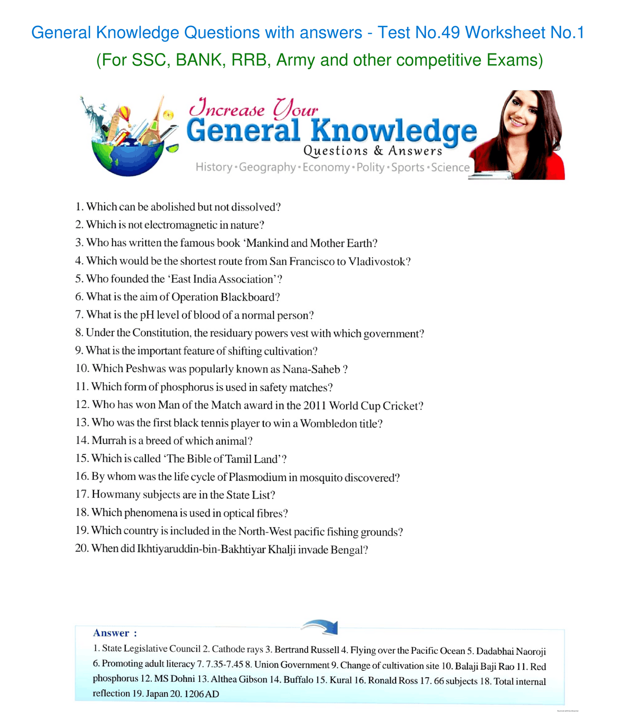 General Knowledge Questions with answers -test 49 for all types of ...
