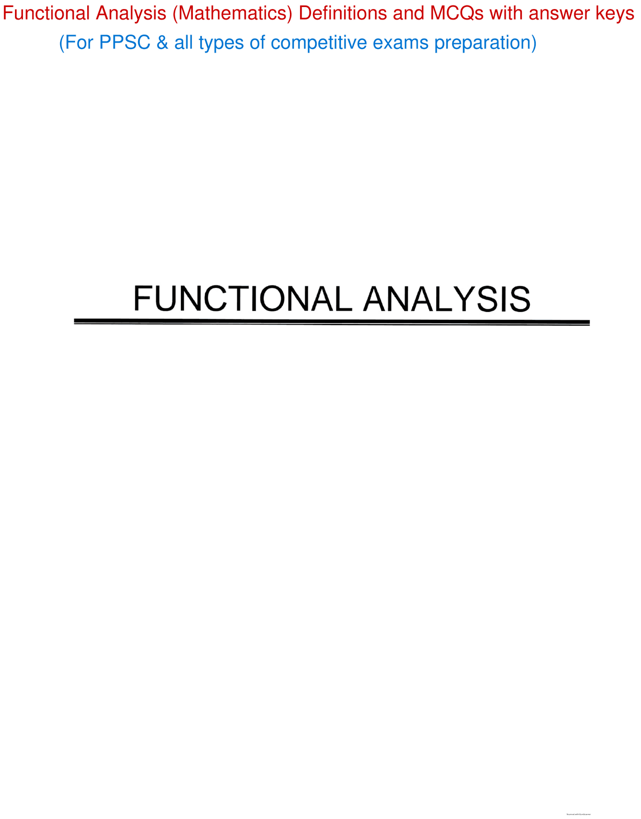 Functional Analysis Problem Functional Analysis (Mathematics) Definitions and MCQs with answer keys ...