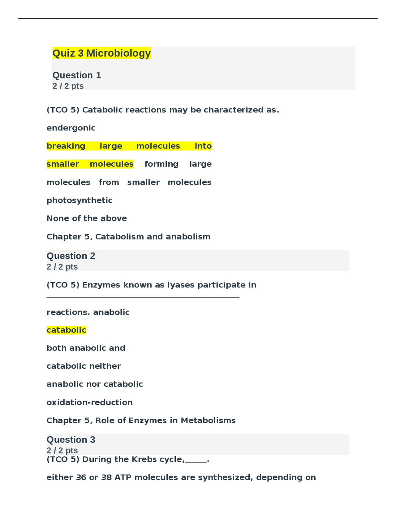 BIOS242 Quiz 3 Microbiology Chamberlain College of Nursing(100