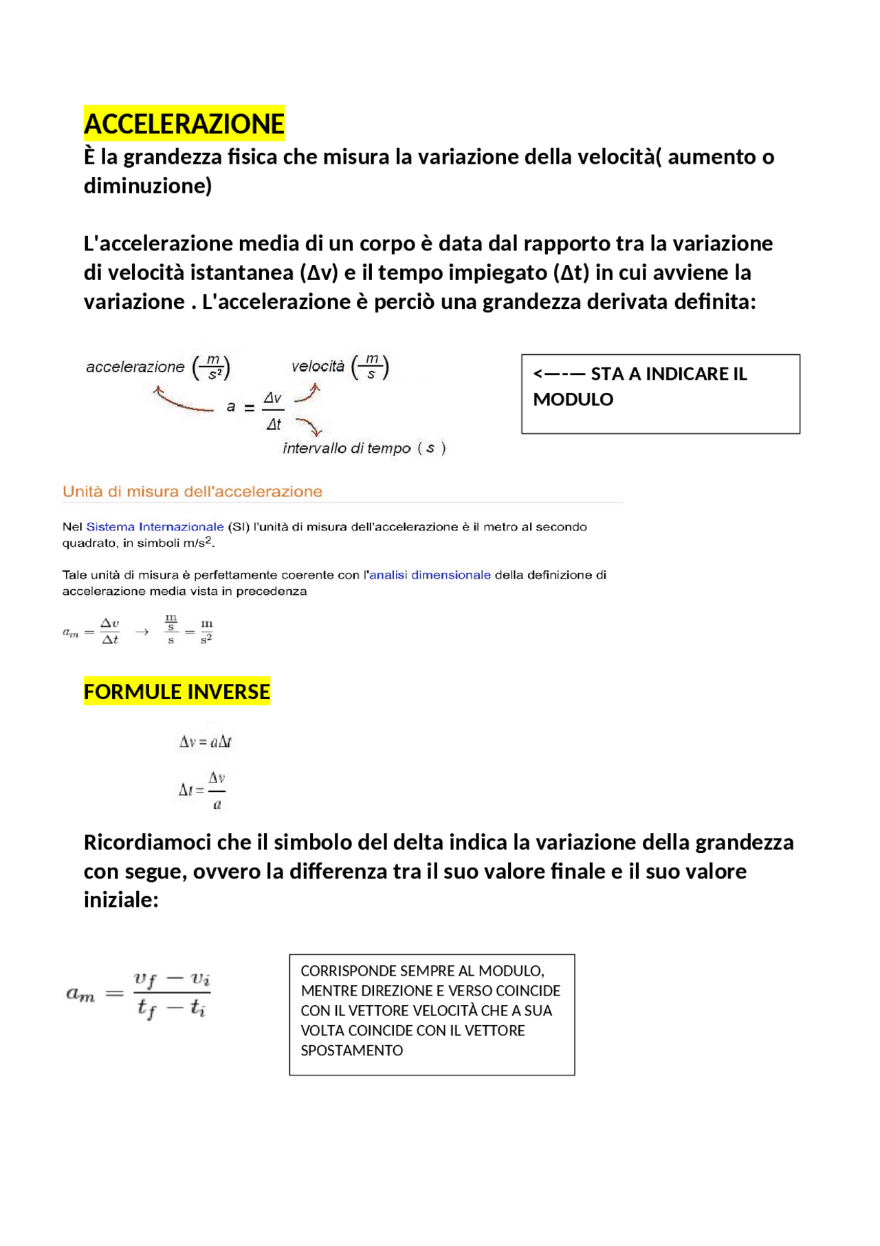 APPUNTI ACCELERAZIONE Sintesi del corso di Fisica Docsity
