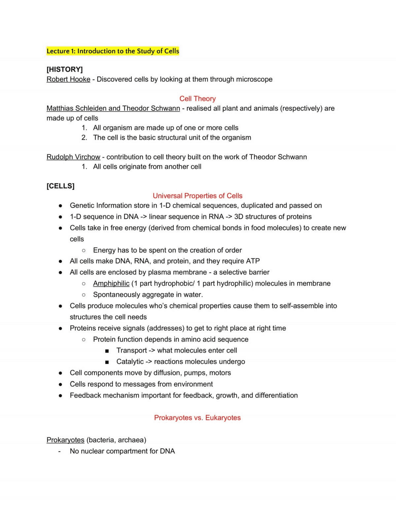 Cell Study Notes - Biology - Docsity