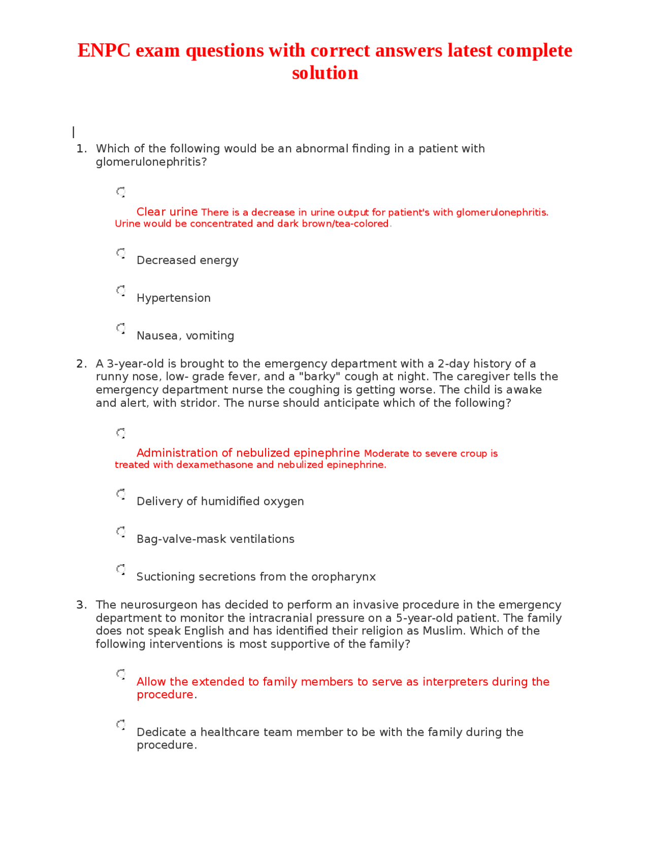 ENPC exam questions with correct answers latest complete solution ...