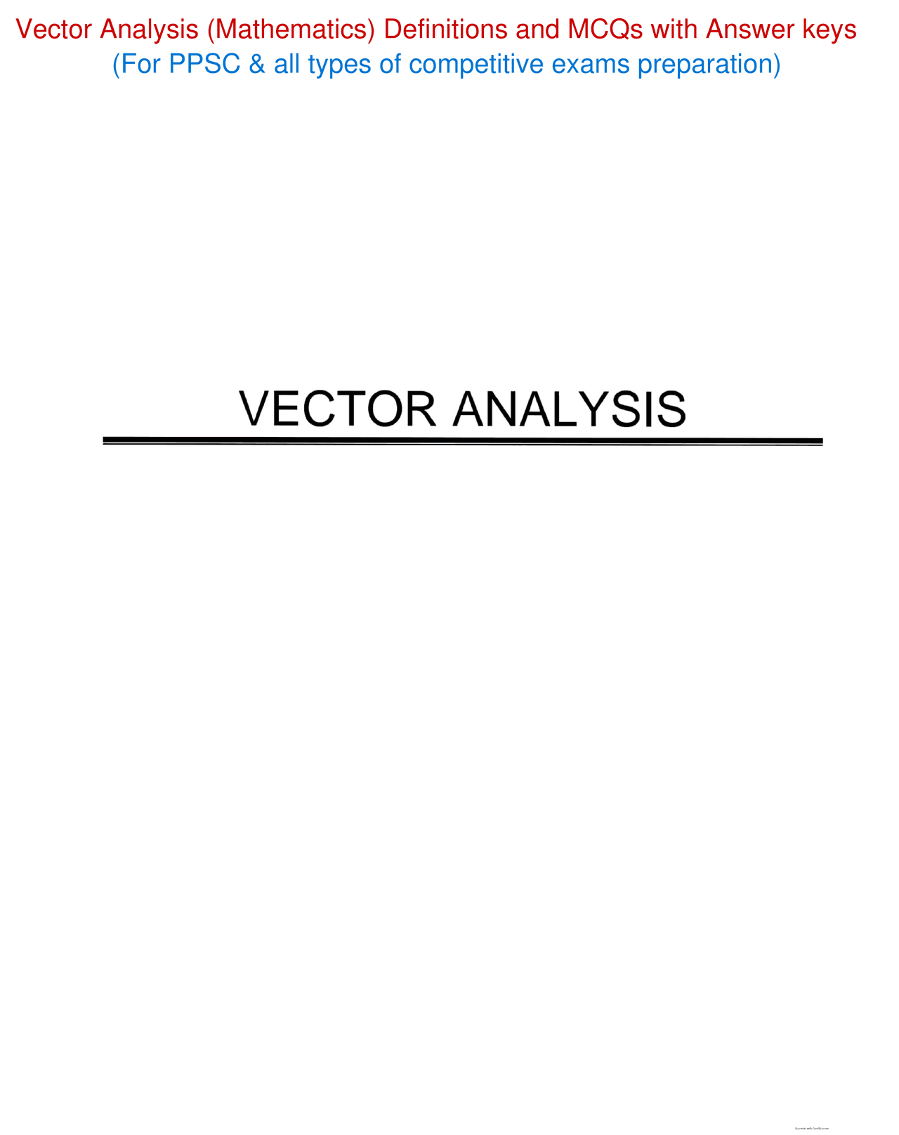 Vector Analysis (Mathematics) Definitions and MCQs with Answer keys ...