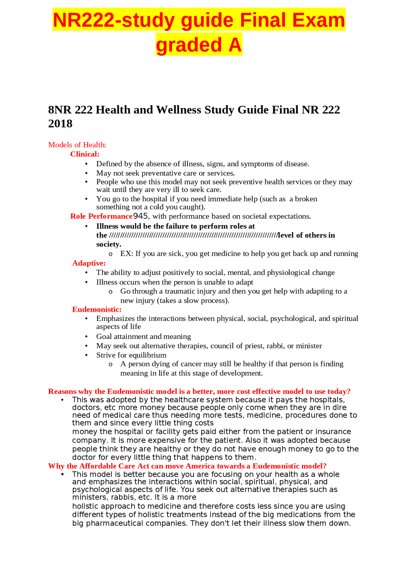 Nr222 Study Guide Final Exam Graded A Exams Nursing Docsity
