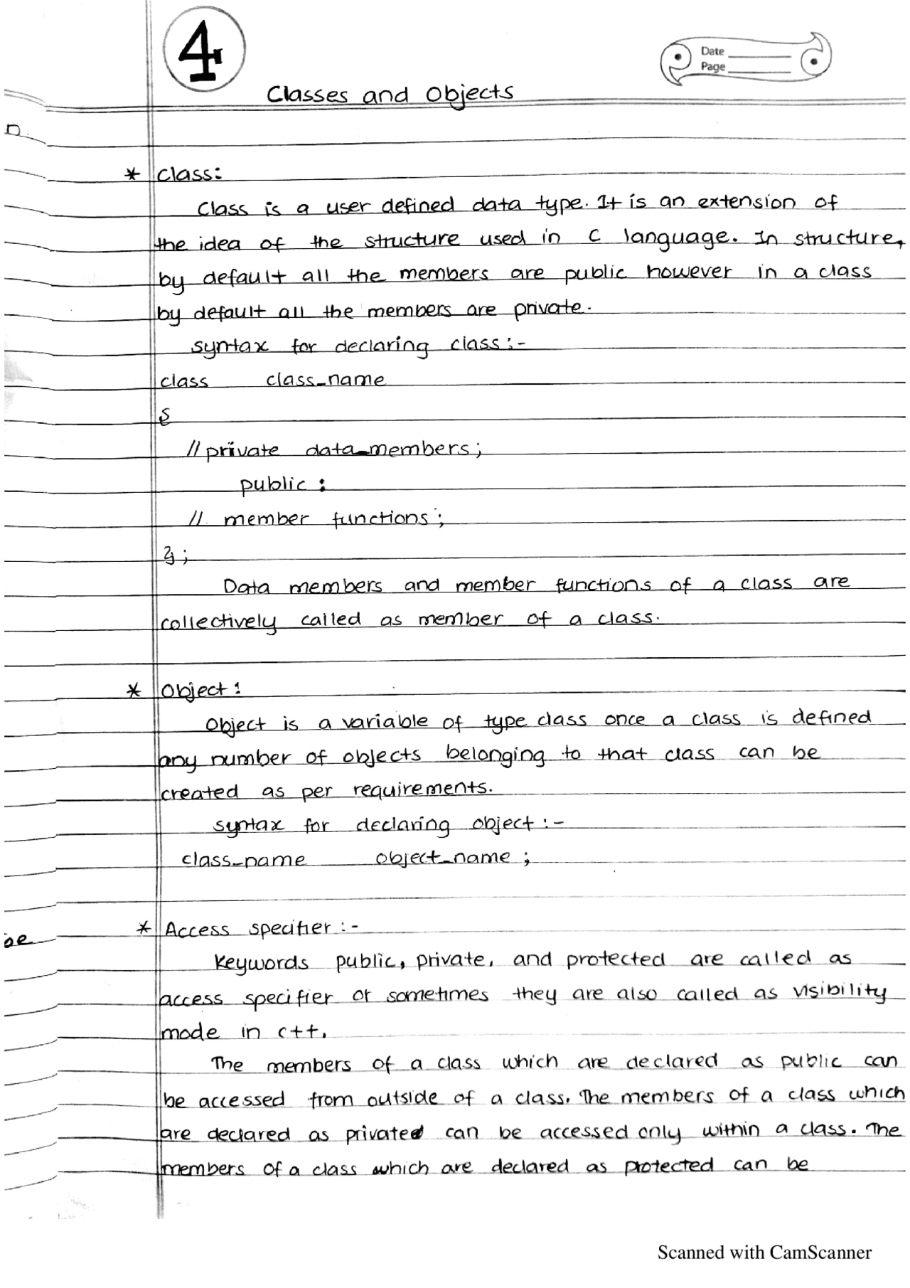Handwritten notes for C++ | Lecture notes Object Oriented Programming ...