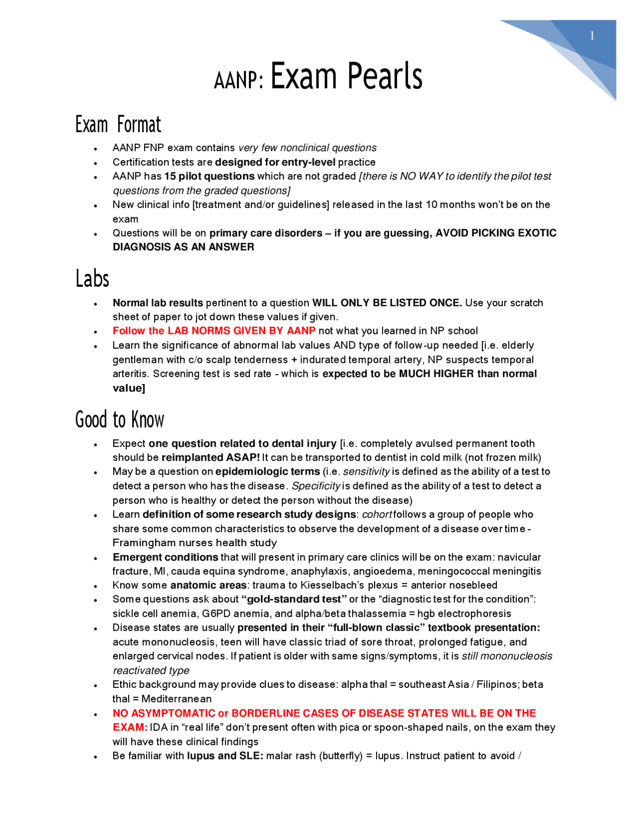 AANP Exam Pearls complete LATEST study guide Docsity
