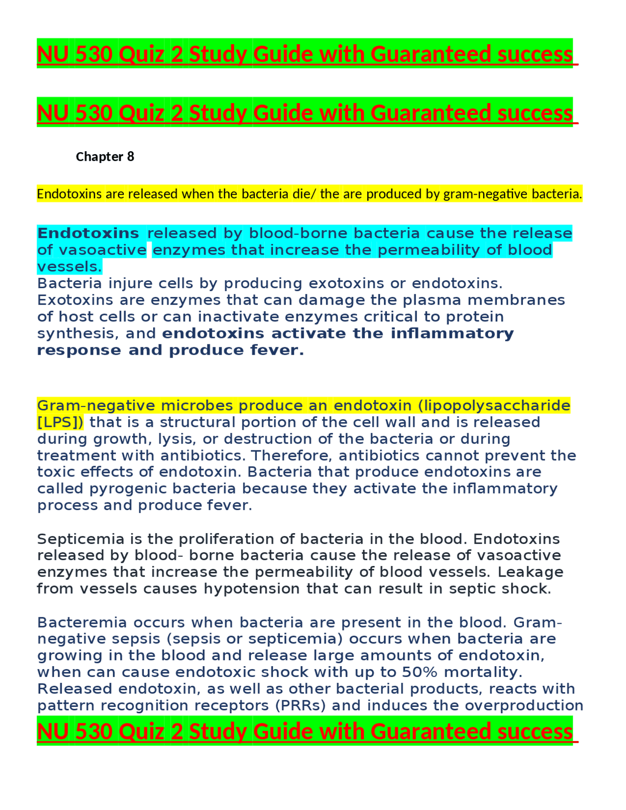 NU 530 Quiz 2 Study Guide with Guaranteed success | Exams Nursing | Docsity