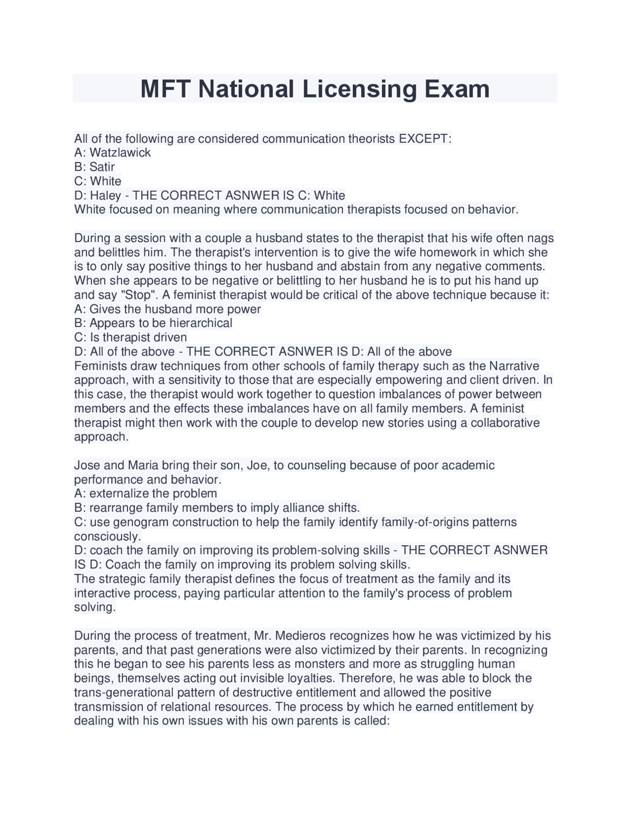 MFT National Licensing Exam (Latest 2025/2025) Download to Score A