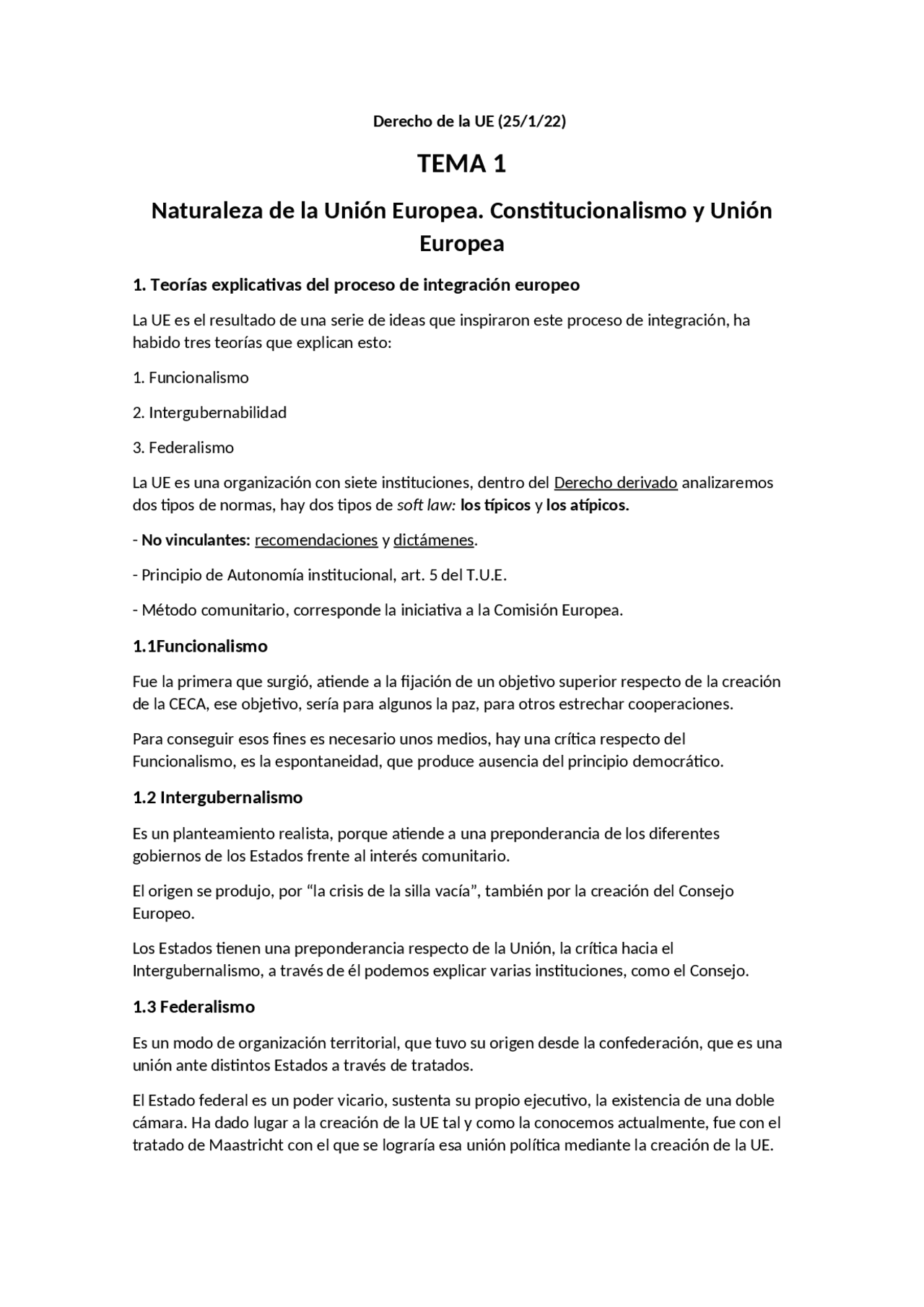 Apuntes Derecho de la UE | Apuntes de Derecho de la Unión Europea | Docsity