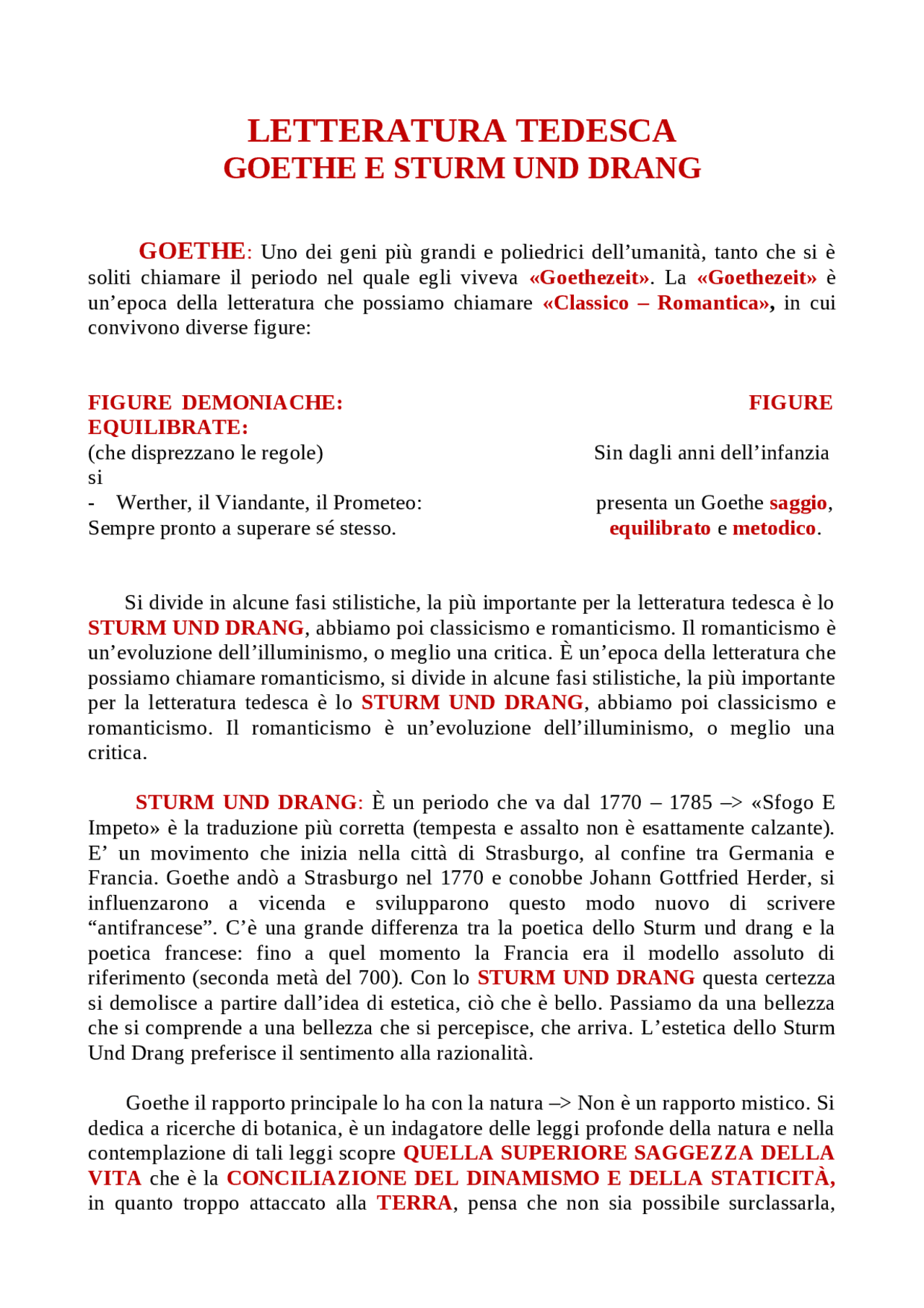 Letteratura Tedesca dell'età di Goethe Goethe e Sturm und Drang