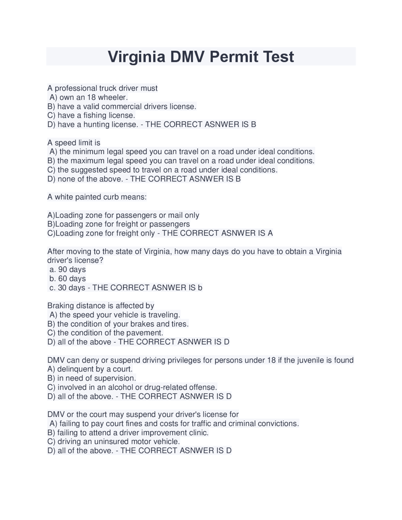 Virginia DMV Permit Test (2022/2023) Satisfaction Guaranteed to Pass ...