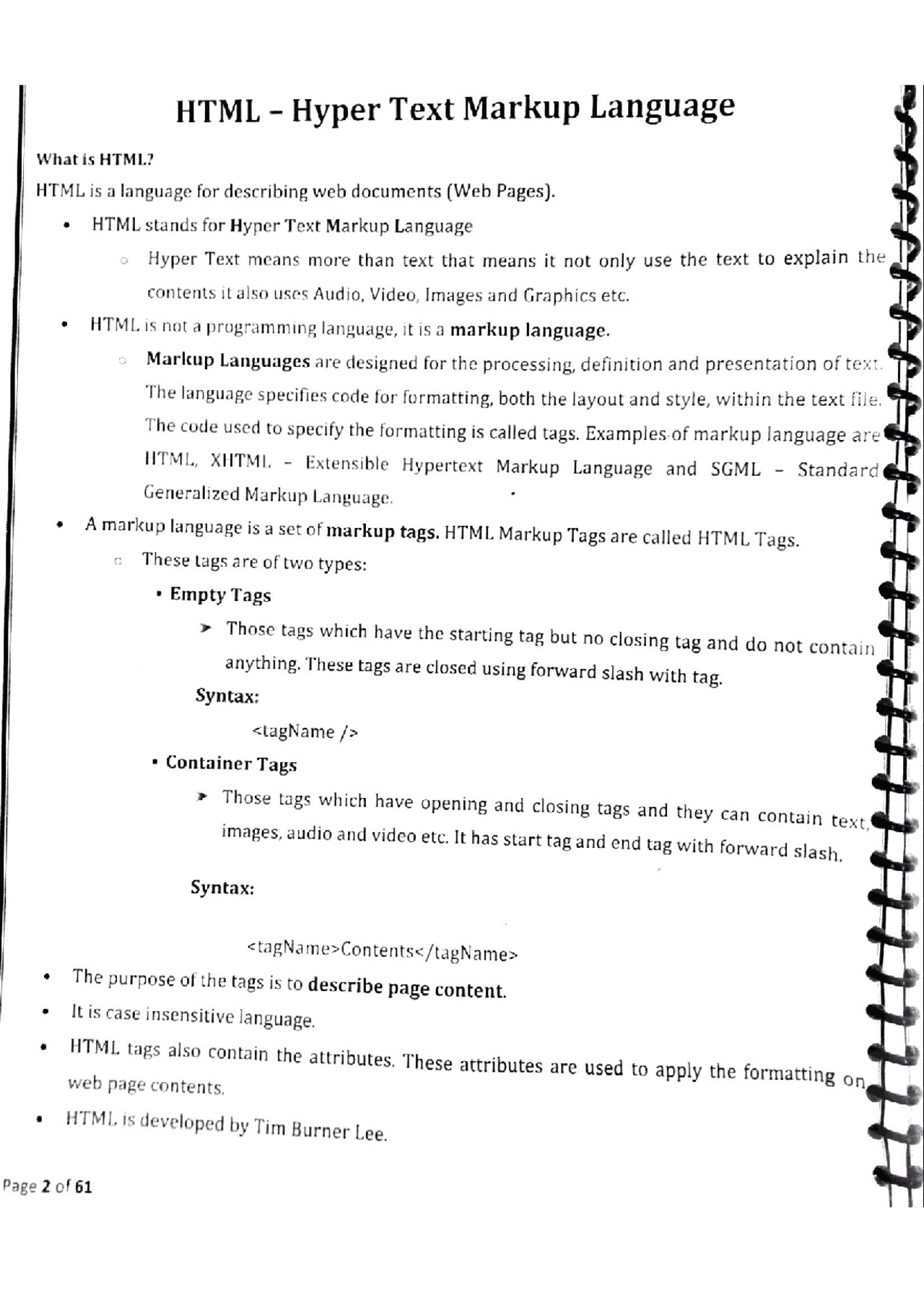 Html full notes for beginners | Study notes English | Docsity