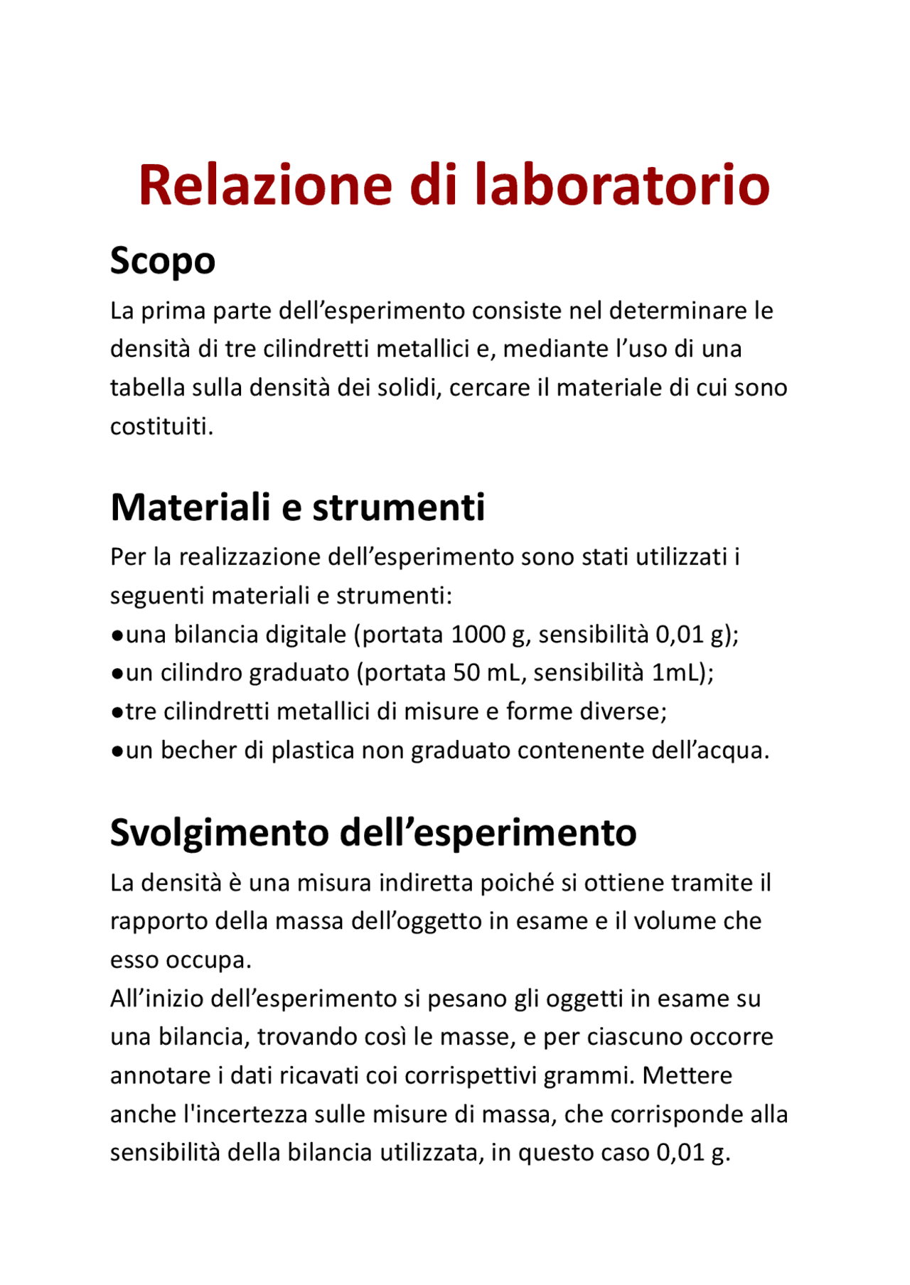 Relazione di fisica sulla determinazione della densità di un solido Appunti di Fisica Docsity Relazione di fisica sulla determinazione della densità di un solido Appunti di Fisica Docsity
