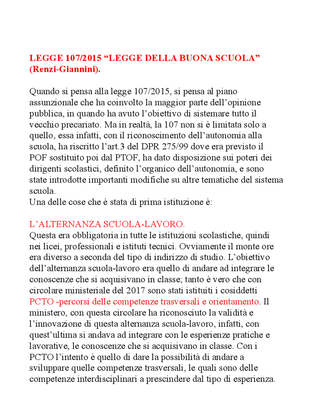 legge 107 del 2015 mappa concettuale
