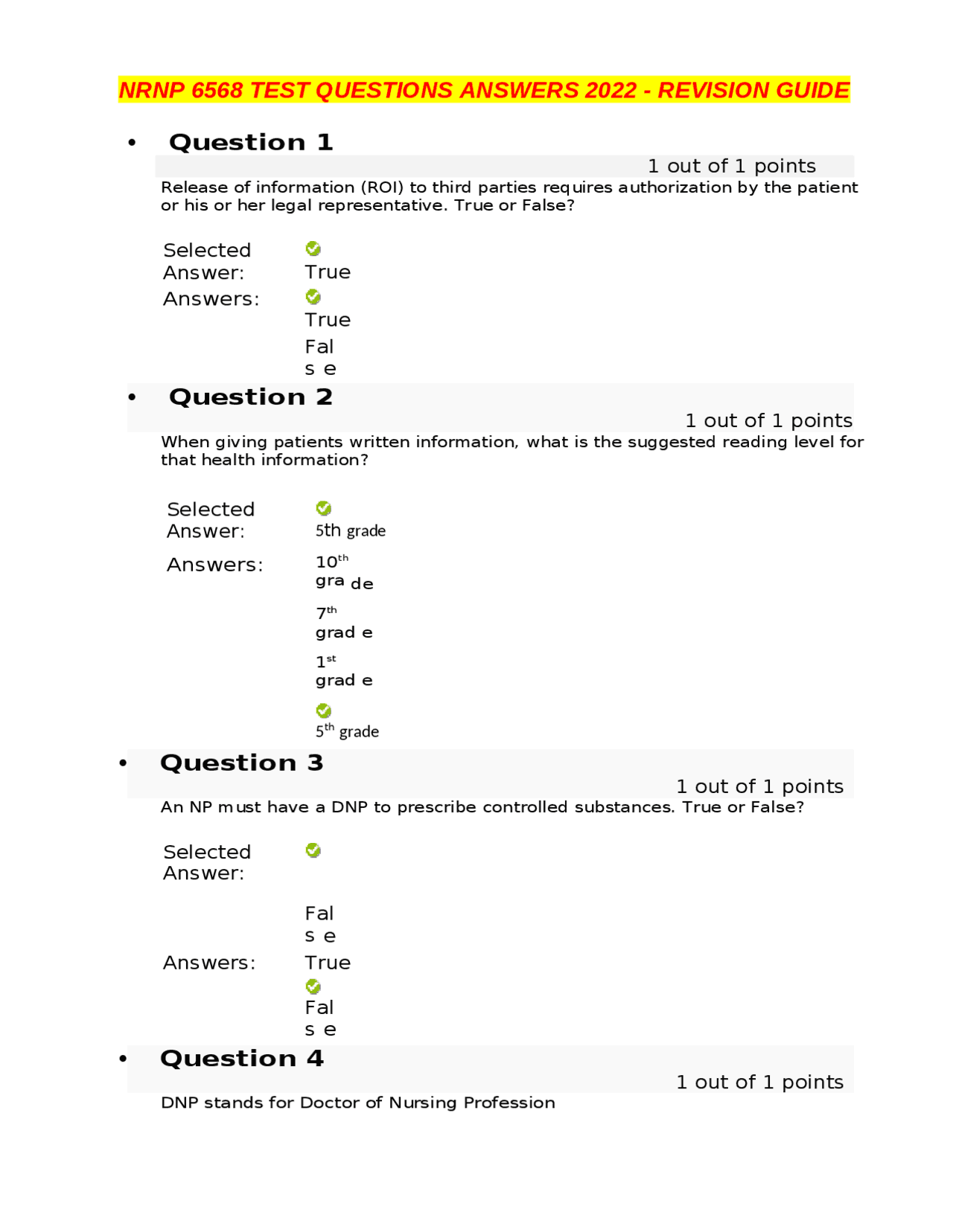 NRNP 6568 TEST QUESTIONS ANSWERS 2022 - REVISION GUIDEl LATEST | Exams ...