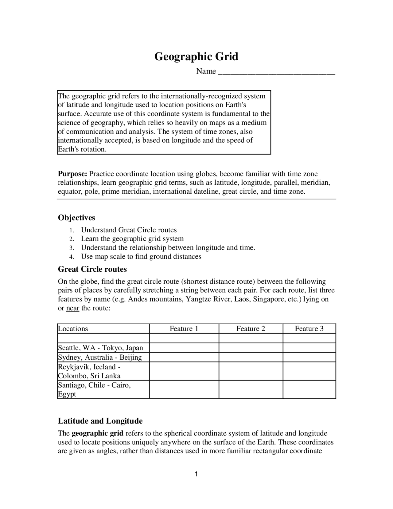 Geographic Grid | Assignments Geography | Docsity