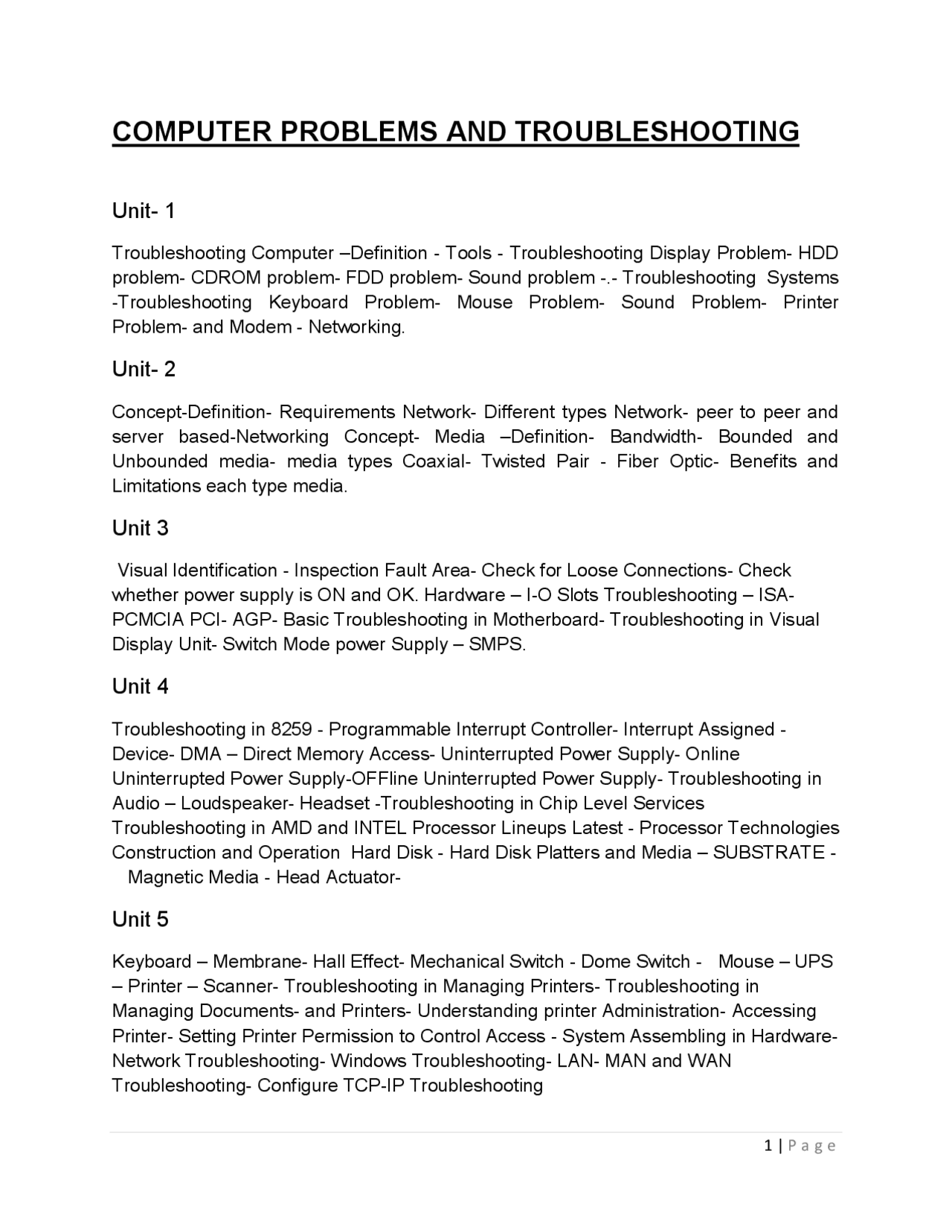 COMPUTER PROBLEMS AND TROUBLESHOOTING | Study notes Industrial ...