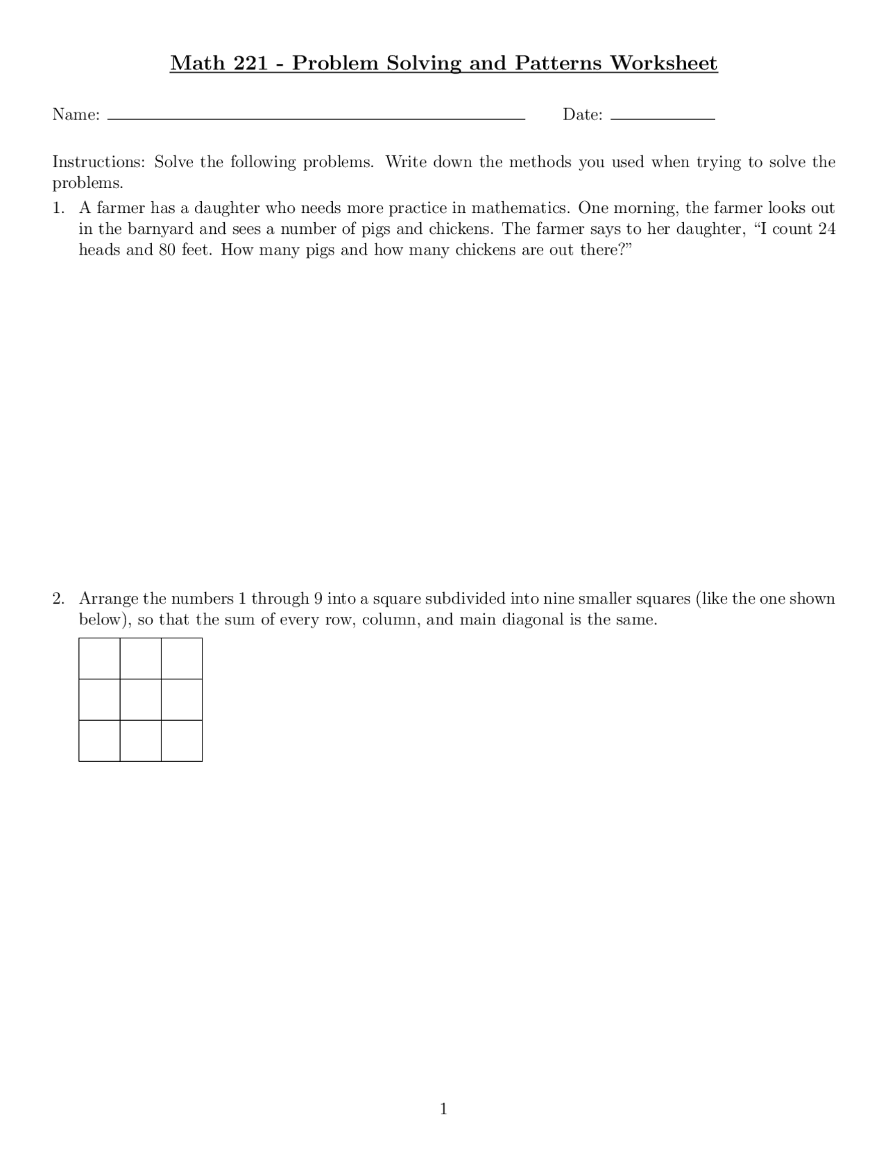 Math Problem Solving and Patterns Worksheet | Study Guides, Projects ...