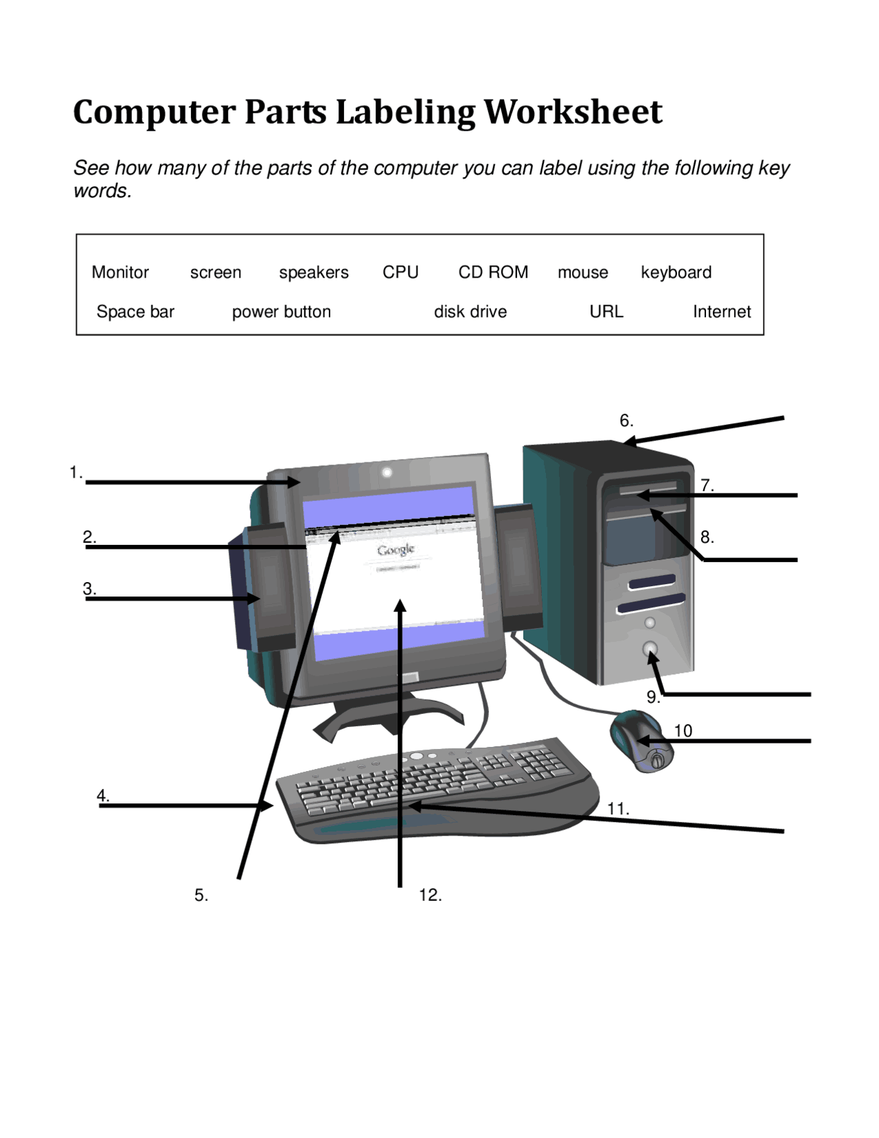 Computer Parts Labeling Worksheet | Exams Computer Science | Docsity