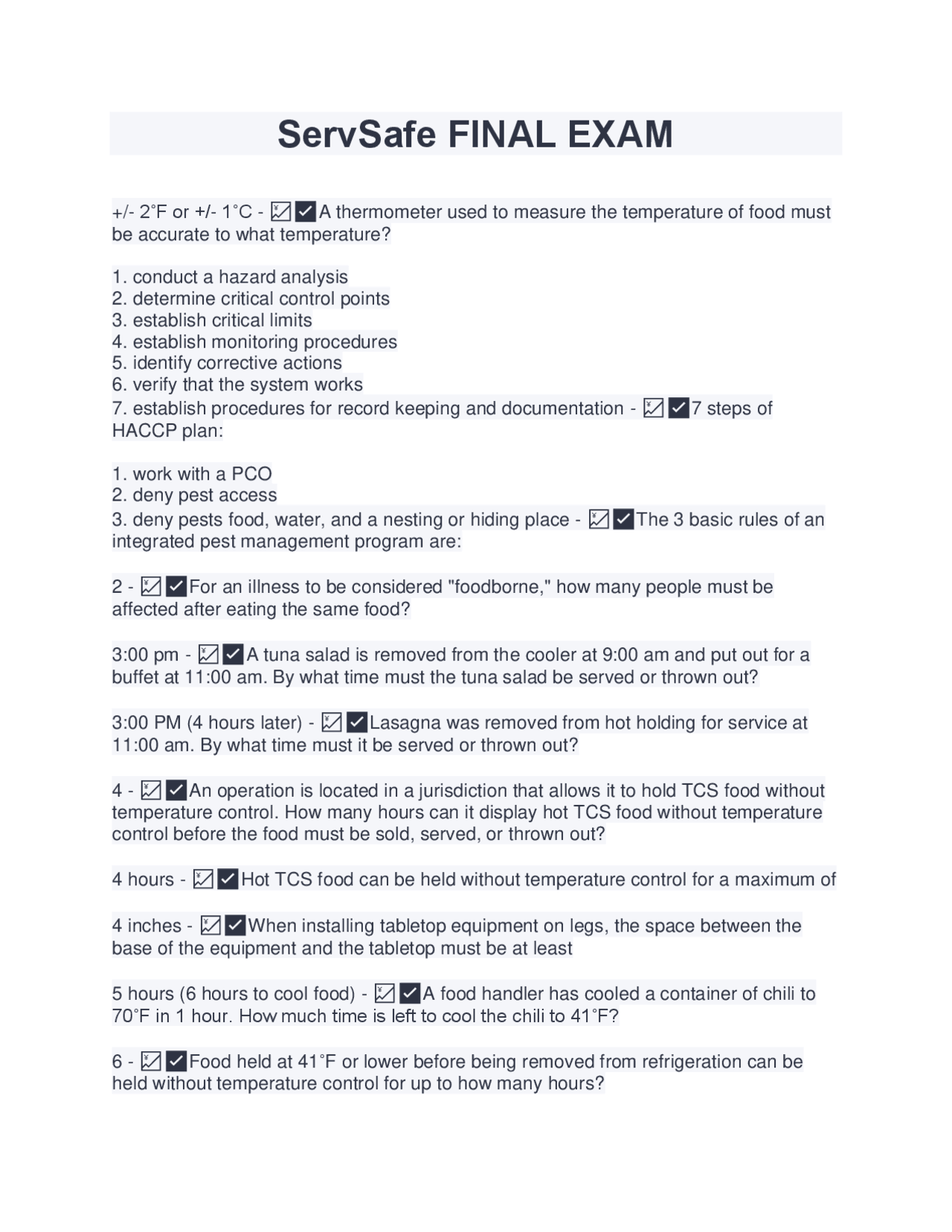 Servsafe Final Exam Latest 2022 2023 Satisfaction Guaranteed 100 Servsafe Final Exam Latest 2022 2023 Satisfaction Guaranteed 100