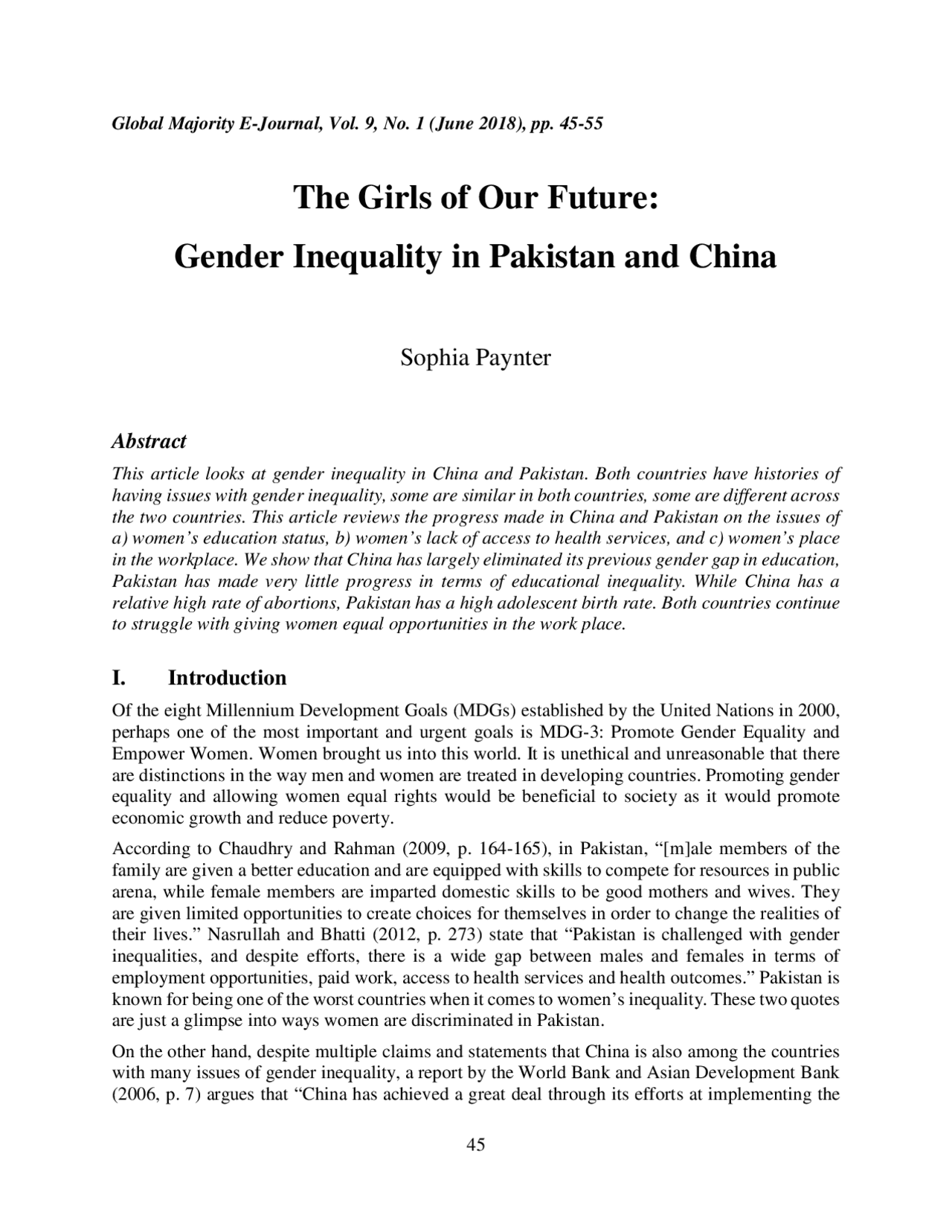 The Girls of Our Future: Gender Inequality in Pakistan and China ...