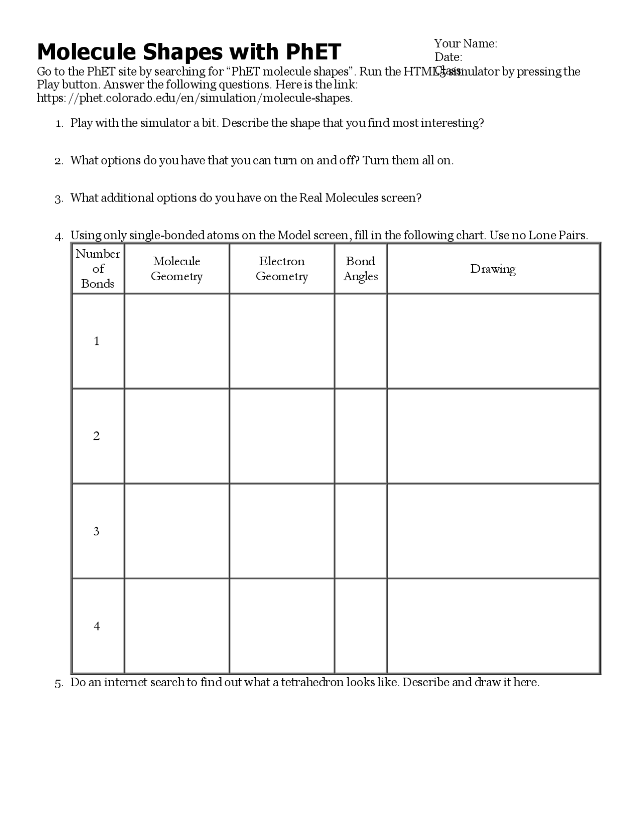 Molecule Shapes with PhET | Study notes Geometry | Docsity