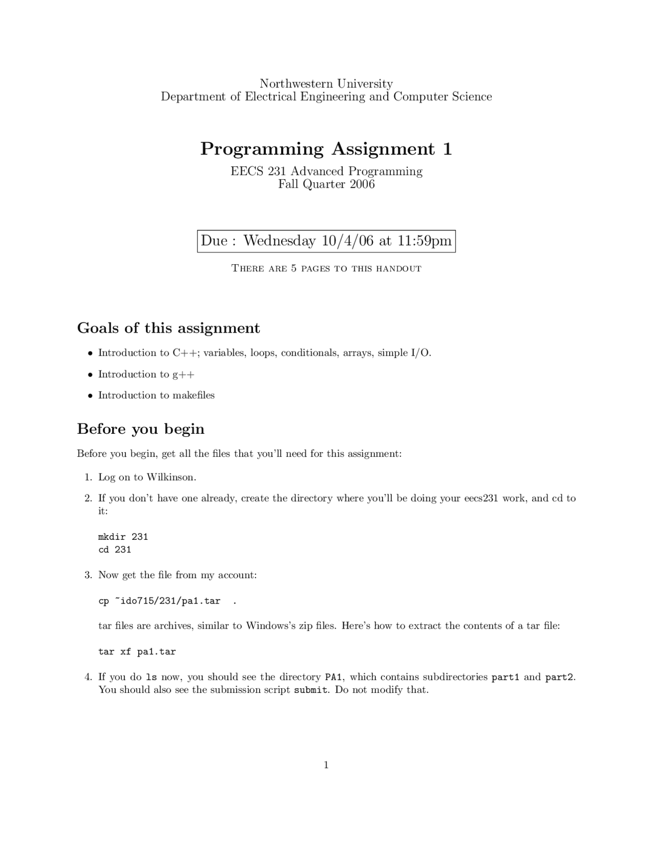 Programming Assignment 1 | Exams Electrical Engineering | Docsity