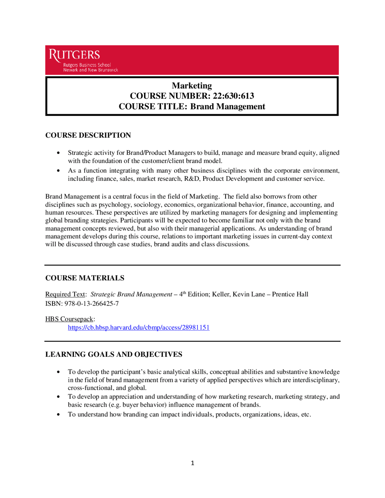 22:630:613 COURSE TITLE: Brand Management | Lecture notes Brand ...