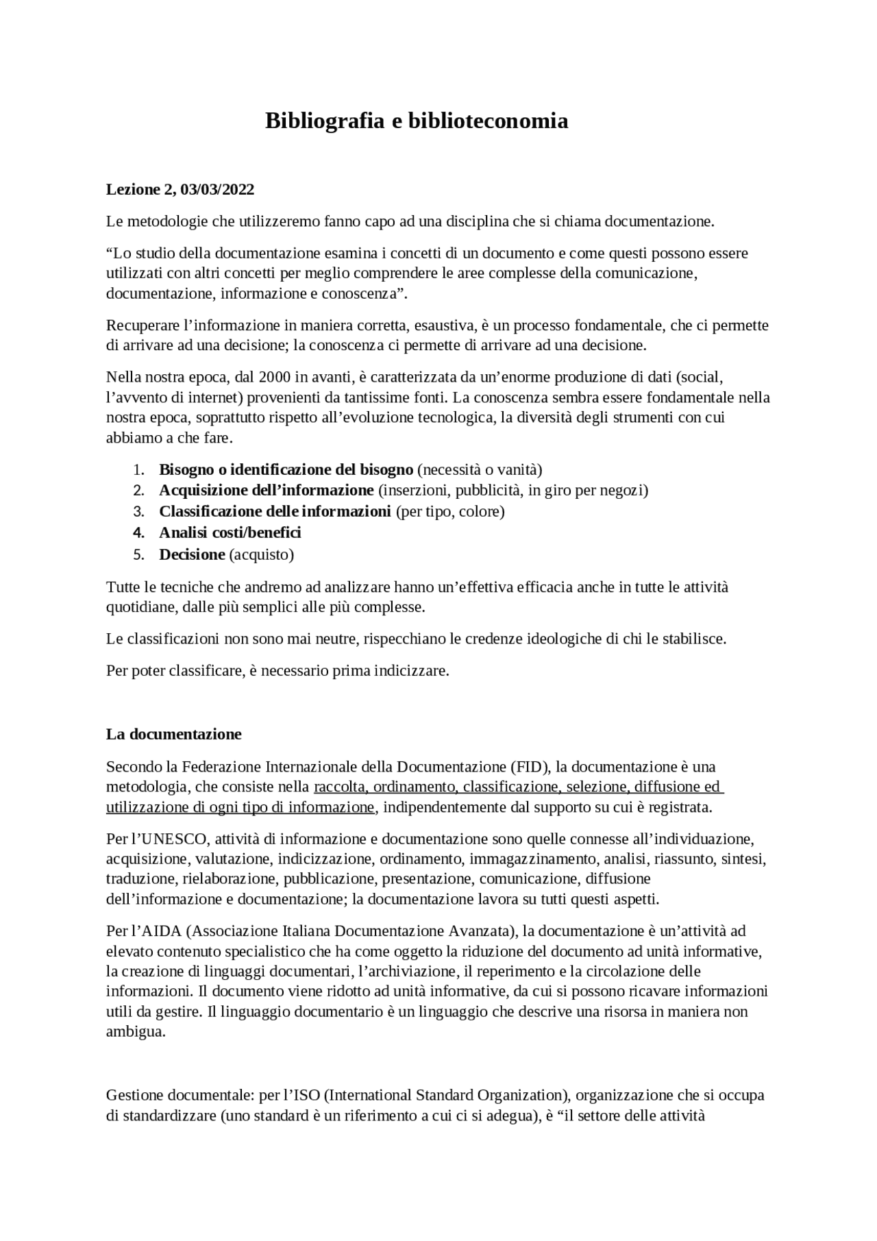 Bibliografia e Biblioteconomia Slide di Biblioteconomìa Docsity