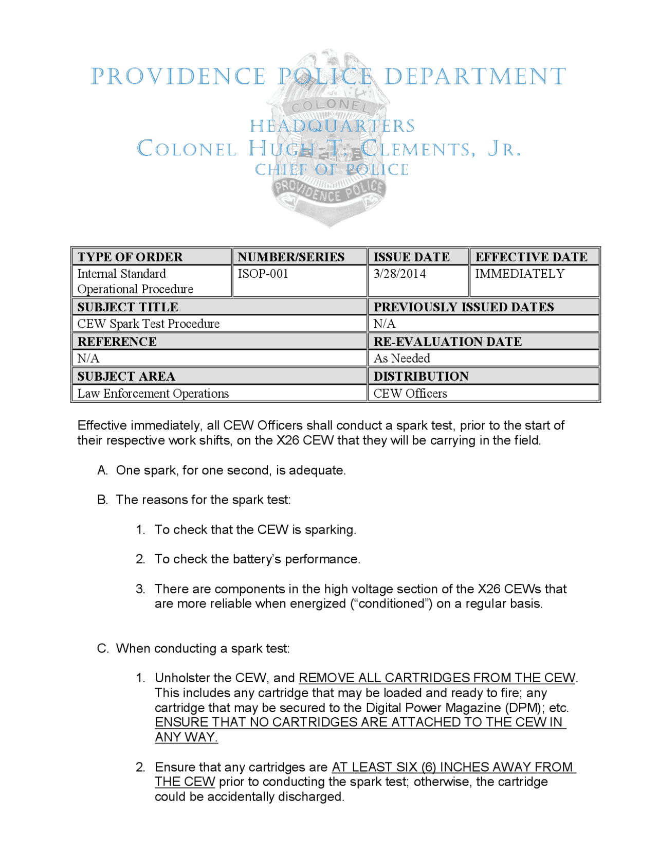Cew Examples ISOP-001-CEW-Spark-Test-Procedure.pdf | Exercises Law | Docsity