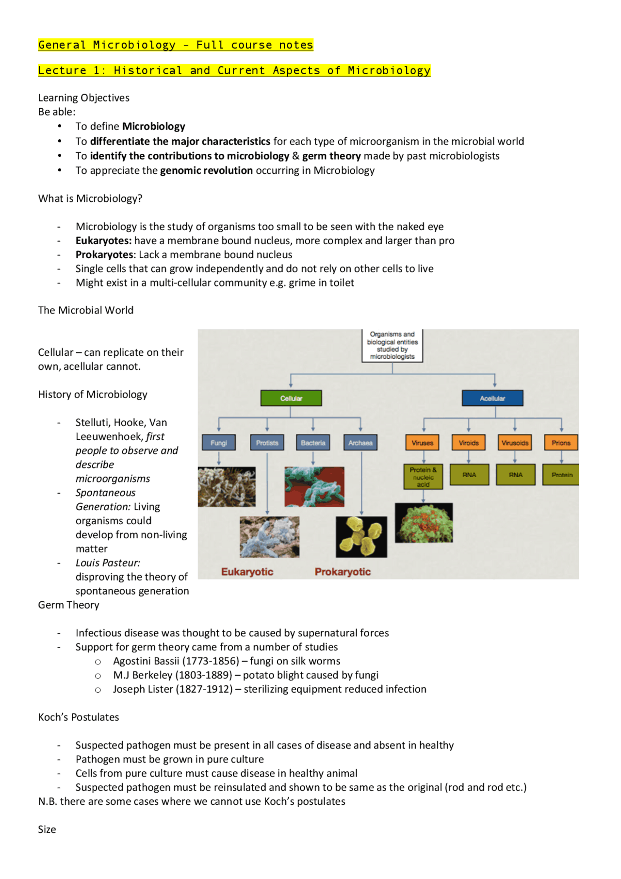 General Microbiology – Full course notes Lecture 1 | Study notes ...