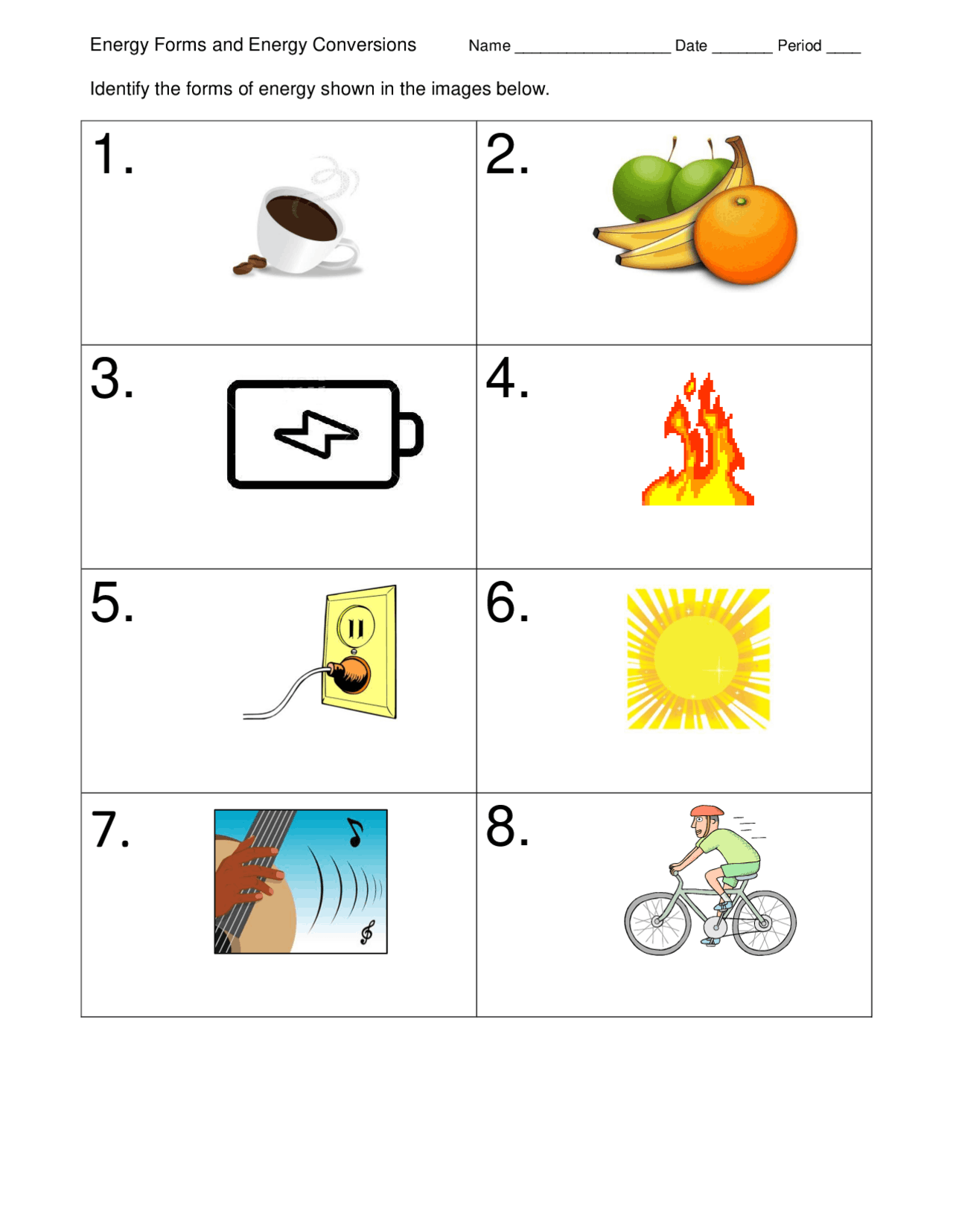 Energy Forms and Energy Conversions Identify the forms of ... | Study ...