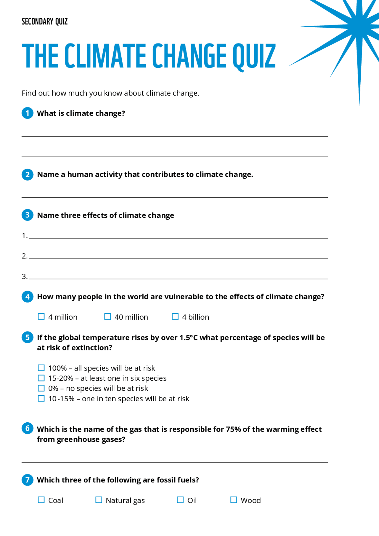THE CLIMATE CHANGE QUIZ | Slides Fossil Fuels | Docsity