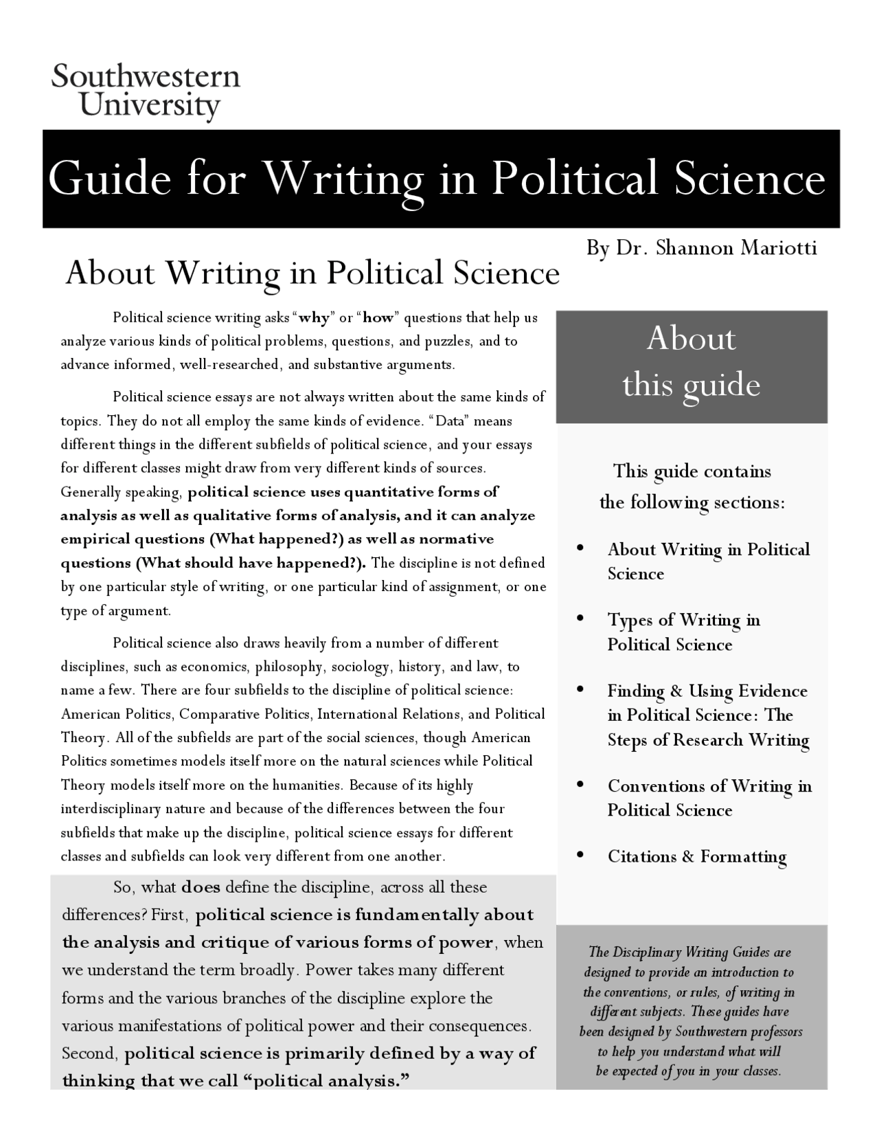 Political Science Writing Guide for Writing in Political Science | Study Guides, Projects ...