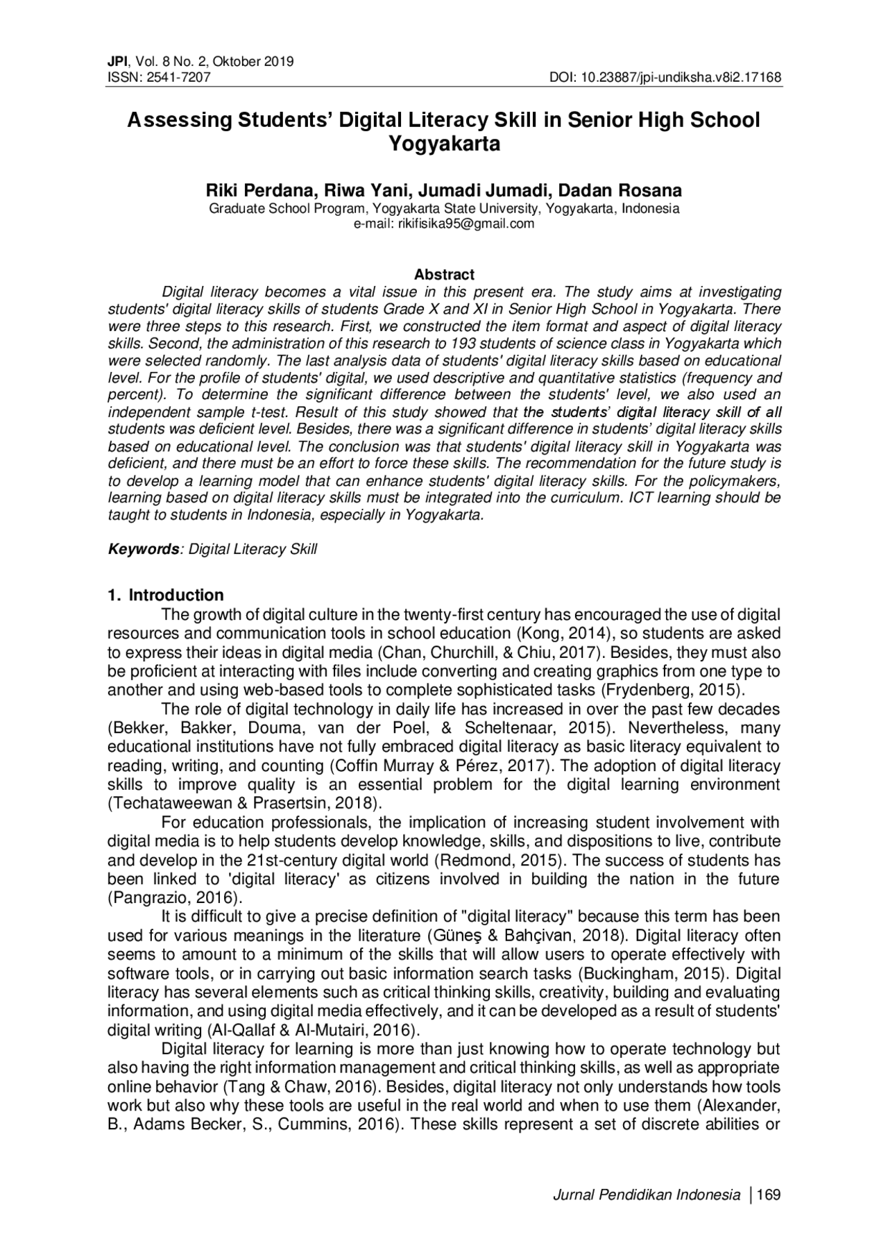 Assessing Students' Digital Literacy Skill in Senior High ... | Exams ...