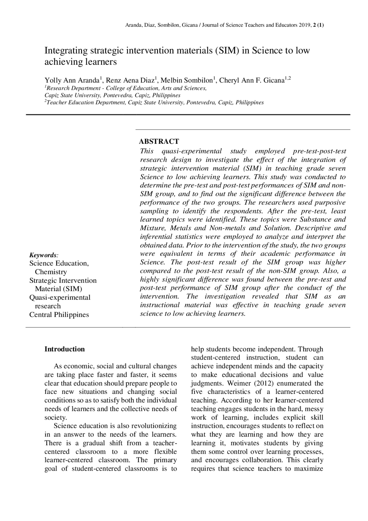 Integrating strategic intervention materials (SIM) in Science to ...