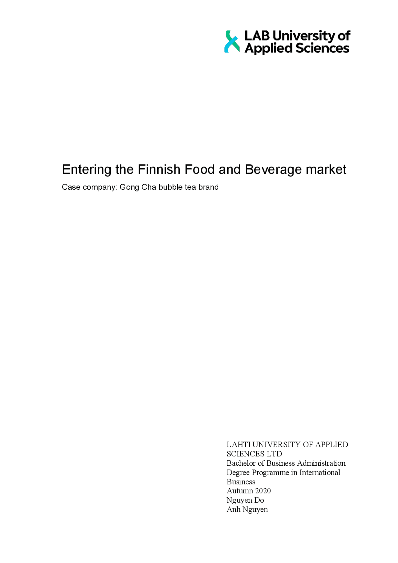 Entering the Finnish Food and Beverage market Lecture notes Business