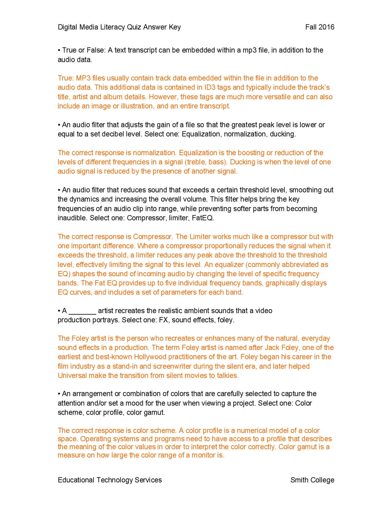 Digital Media Literacy Quiz Answer Key Study notes Information