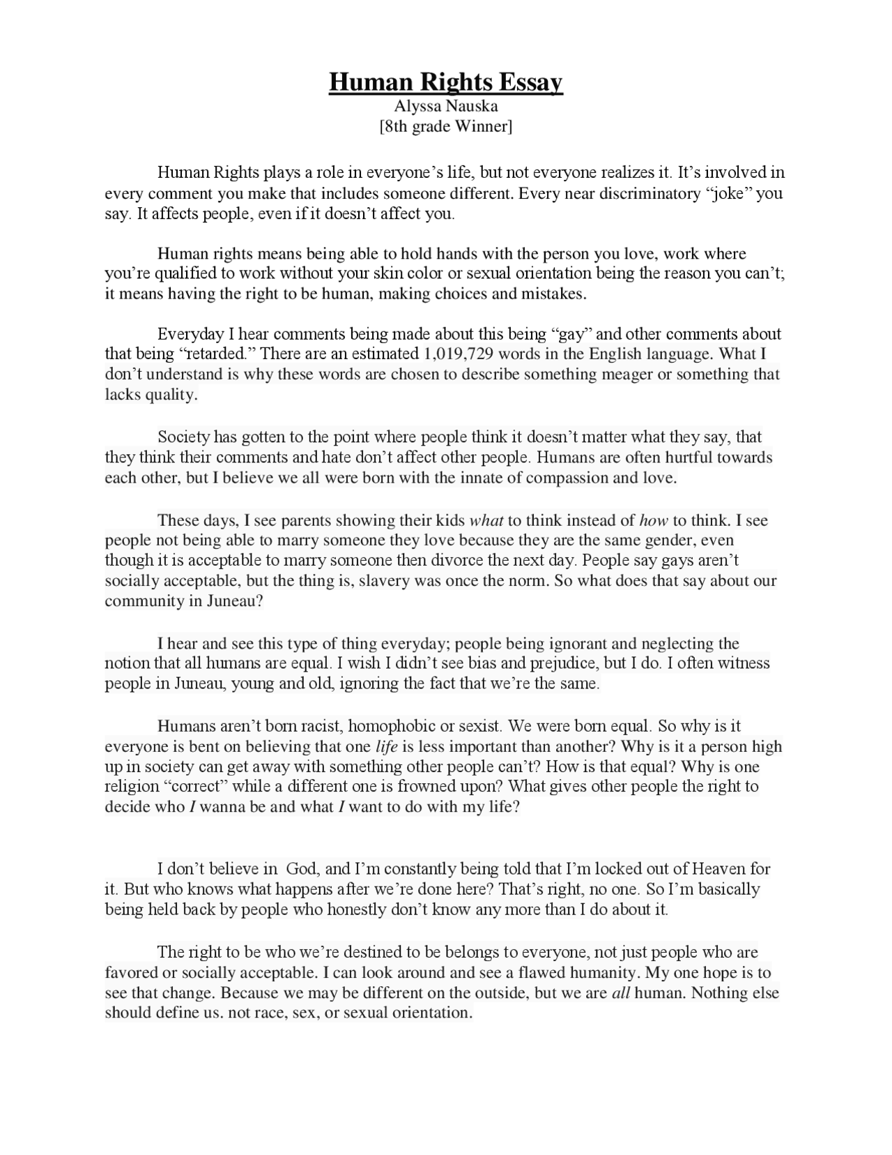 Human Rights Essay | Summaries Human Rights | Docsity