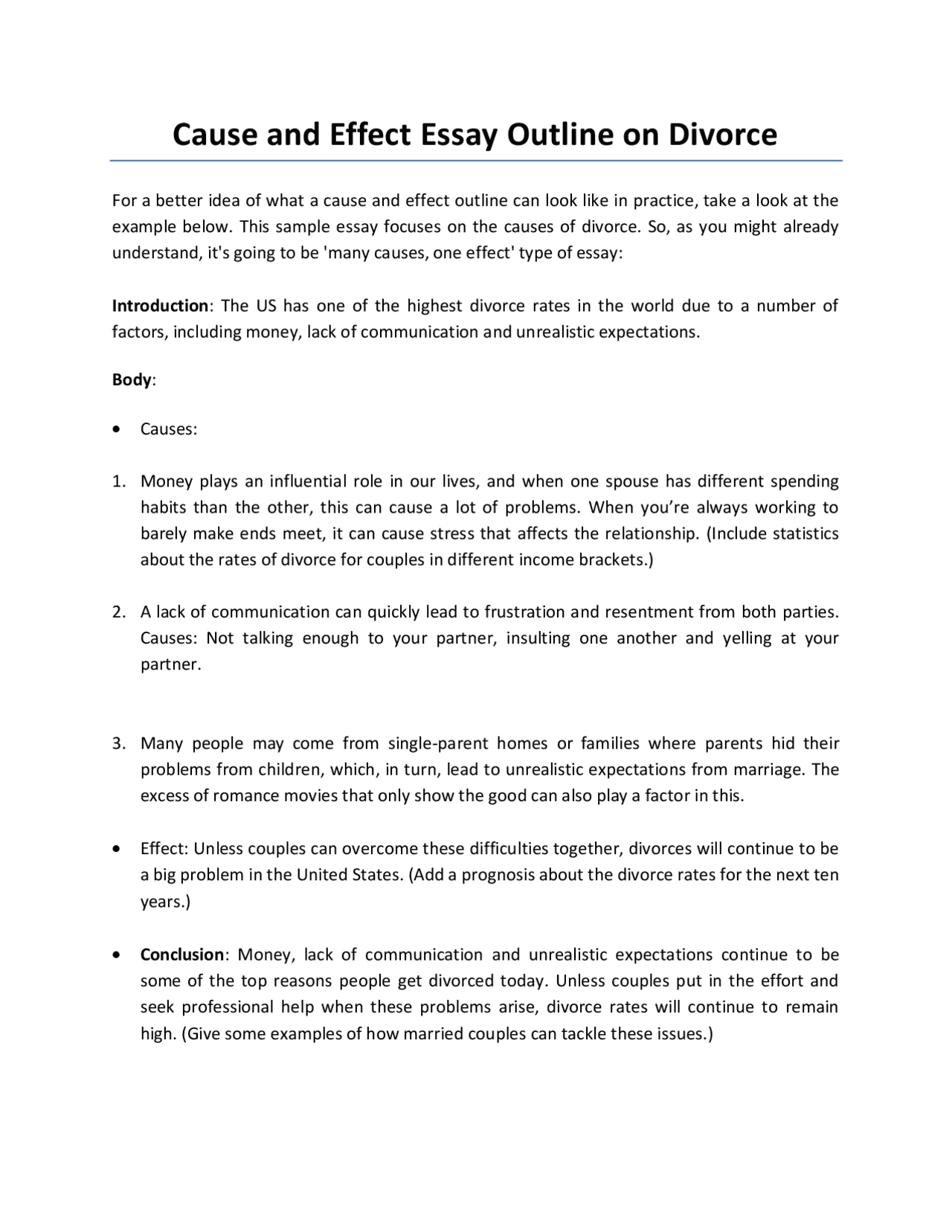 Cause And Effect Essay Outline Cause And Effect Essay Outline