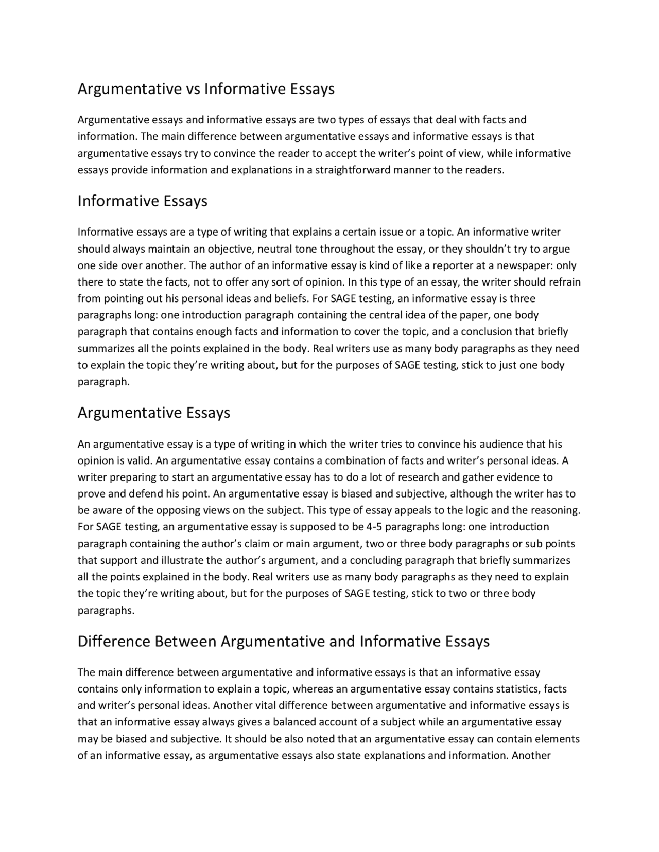Argumentative Vs Informative Worksheet Argumentative vs Informative Essays | Assignments Logic | Docsity